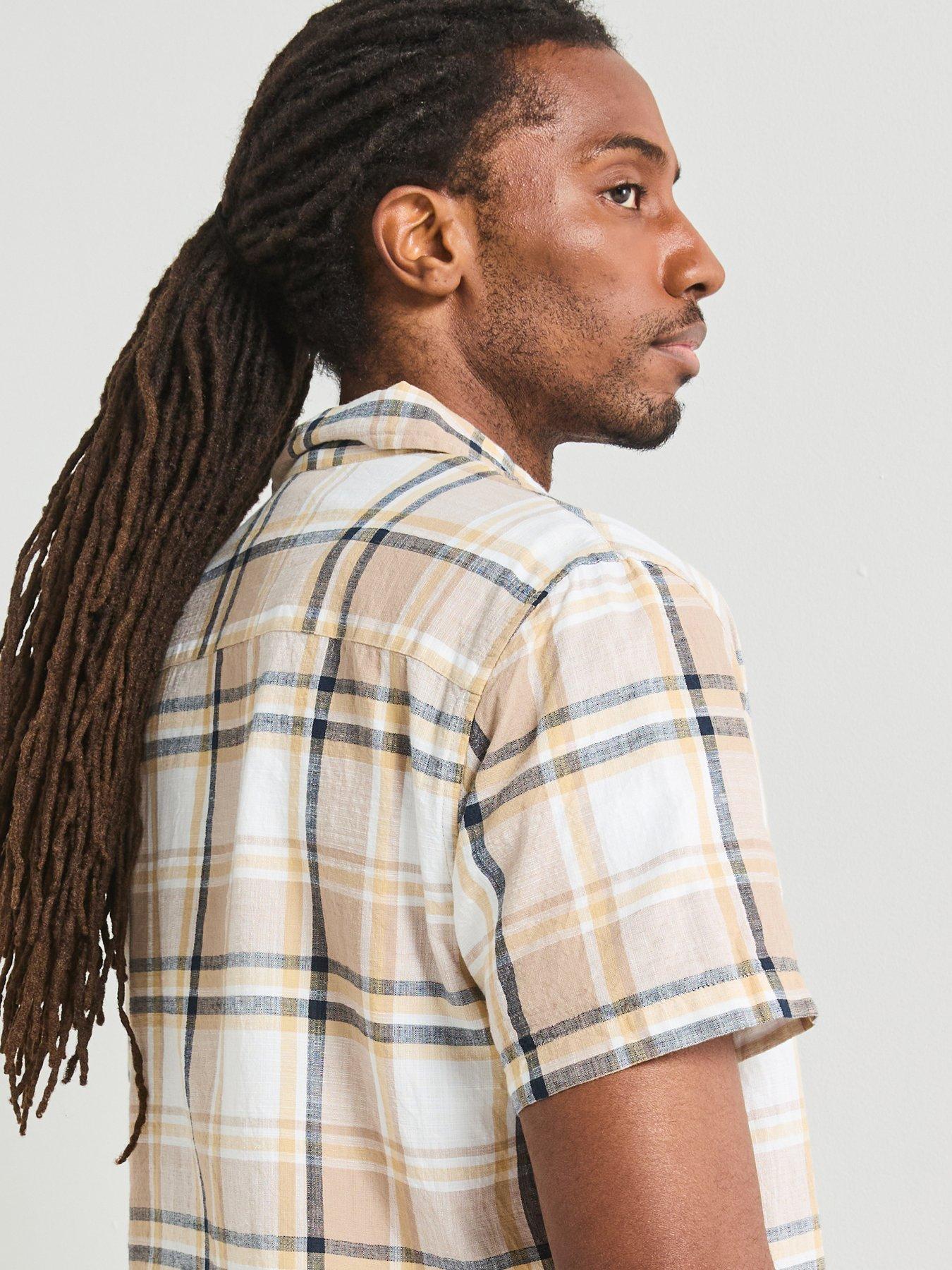  image of very-man-short-sleeve-check-shirt-stone
