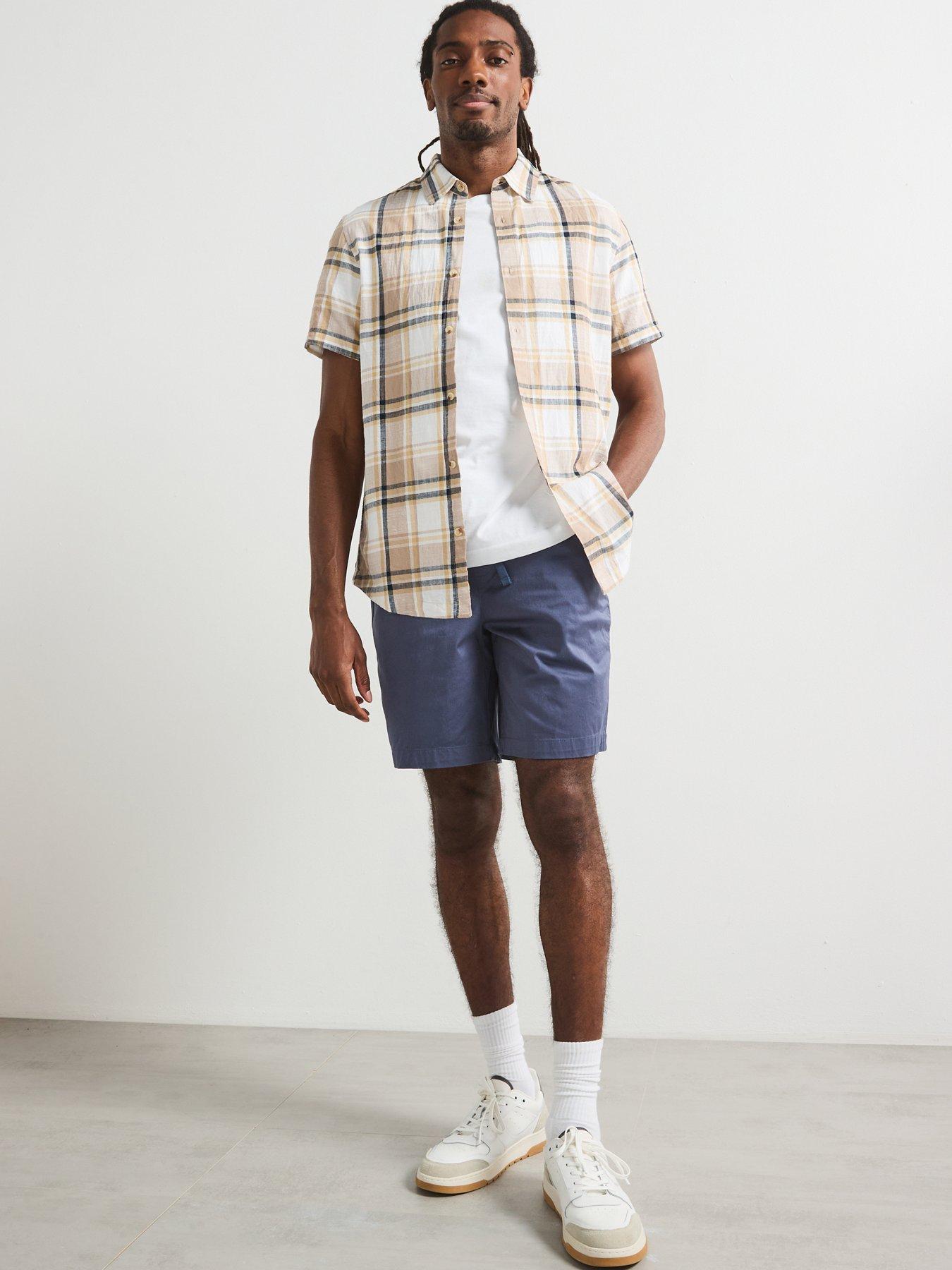  image of very-man-short-sleeve-check-shirt-stone
