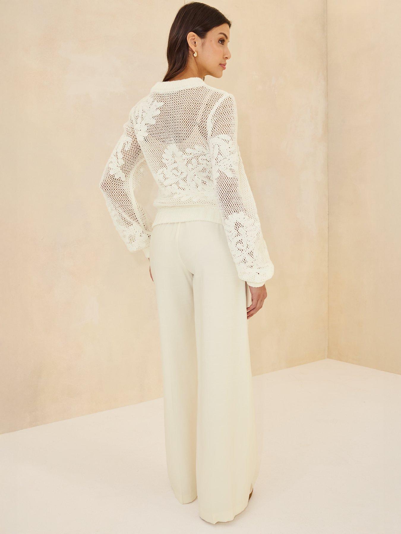  image of michelle-keegan-applique-open-knit-jumper-cream