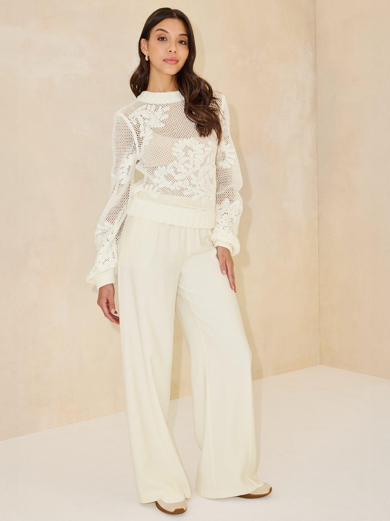  image of michelle-keegan-applique-open-knit-jumper-cream