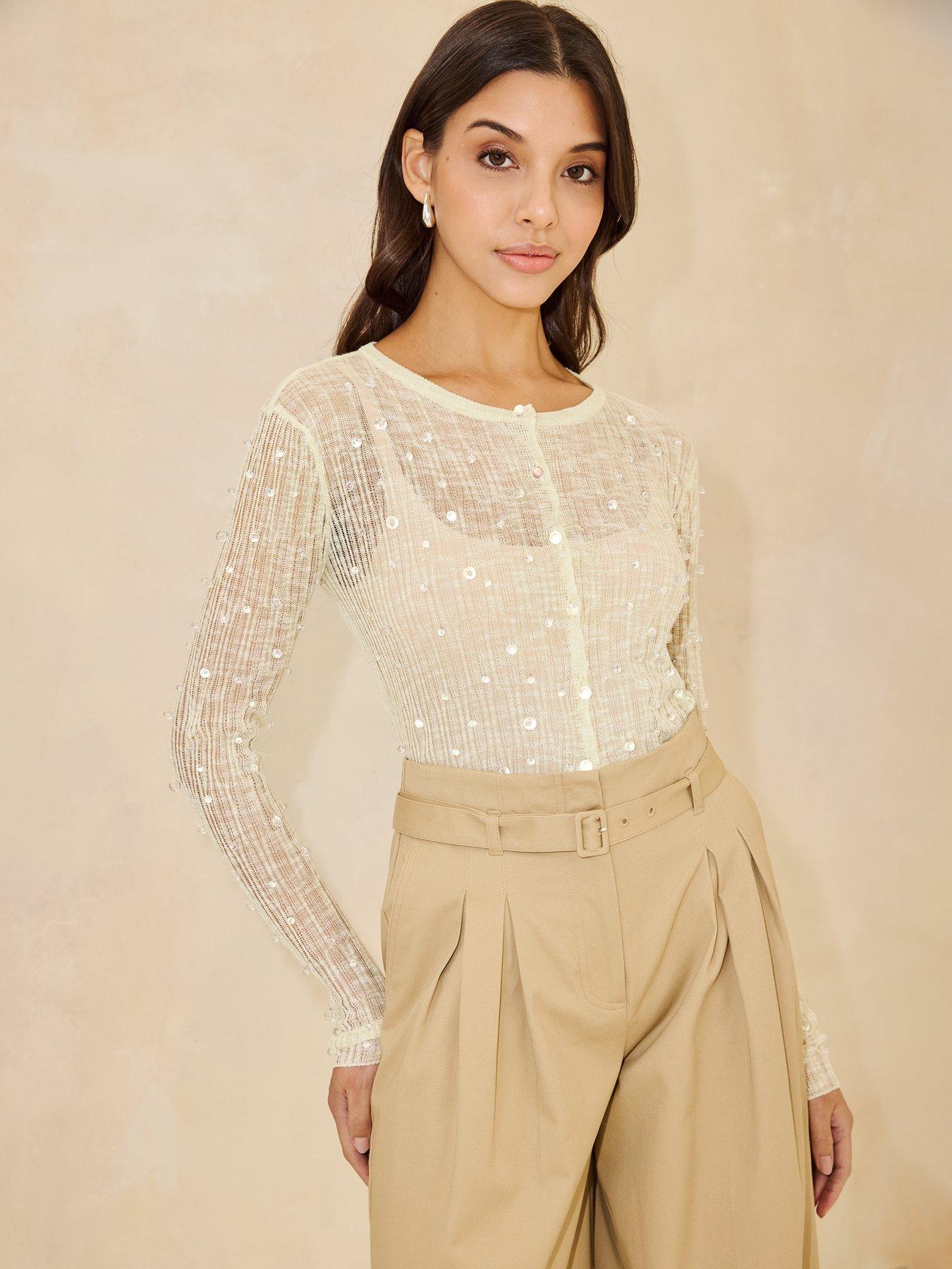  image of michelle-keegan-beaded-long-sleeve-cardigan-green