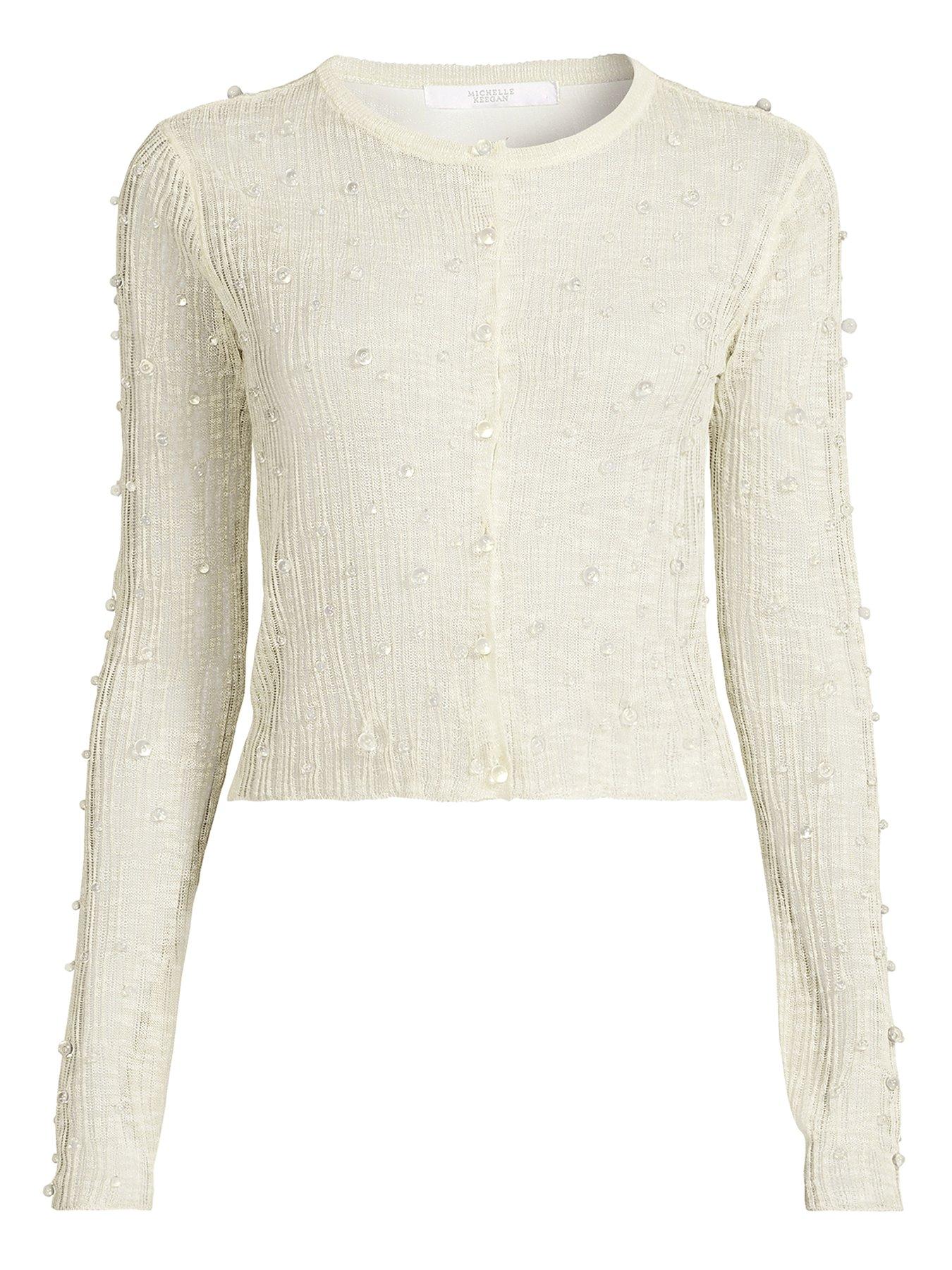  image of michelle-keegan-beaded-long-sleeve-cardigan-green