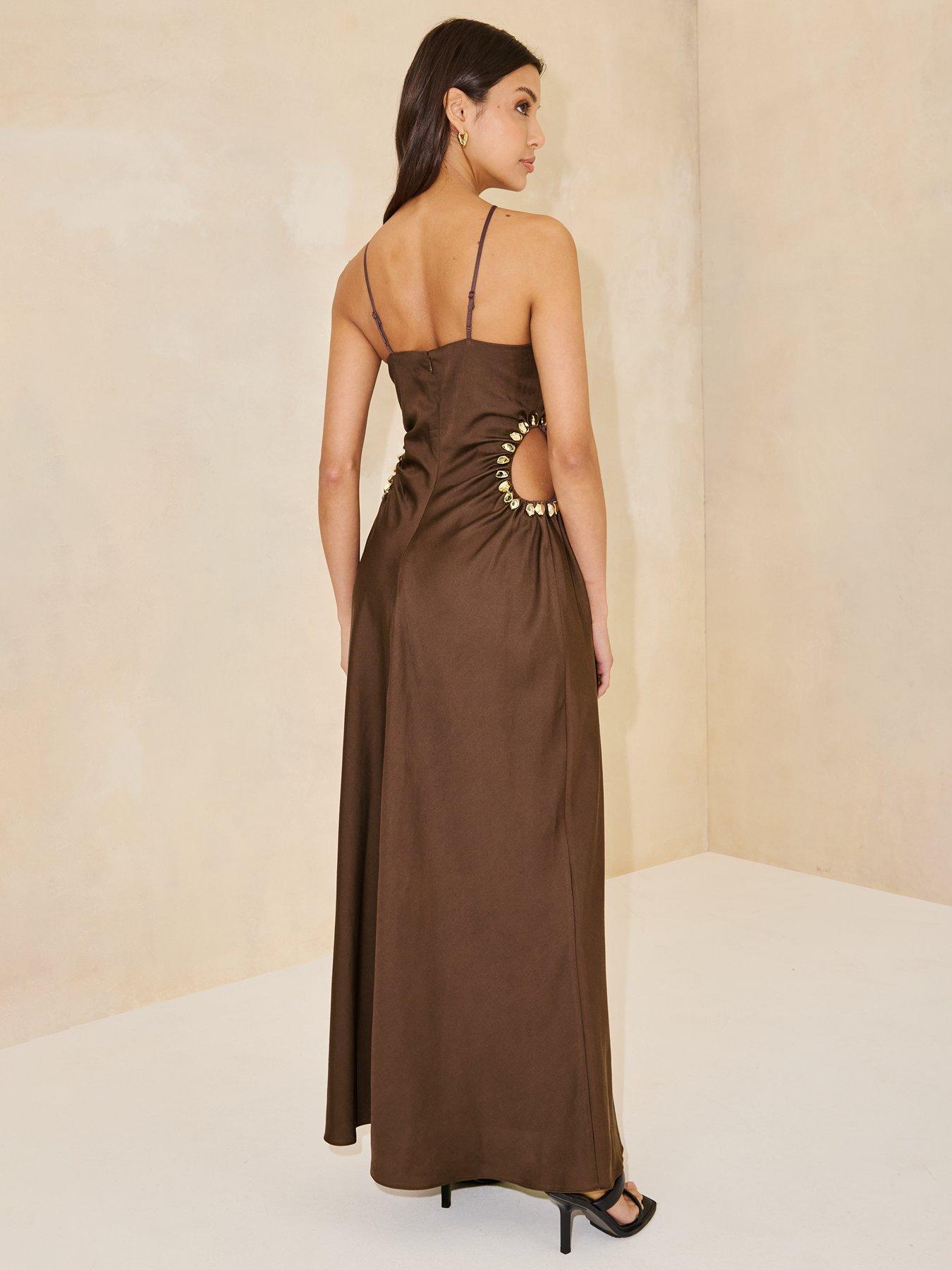  image of michelle-keegan-strappy-cut-out-dress-brownnbsp