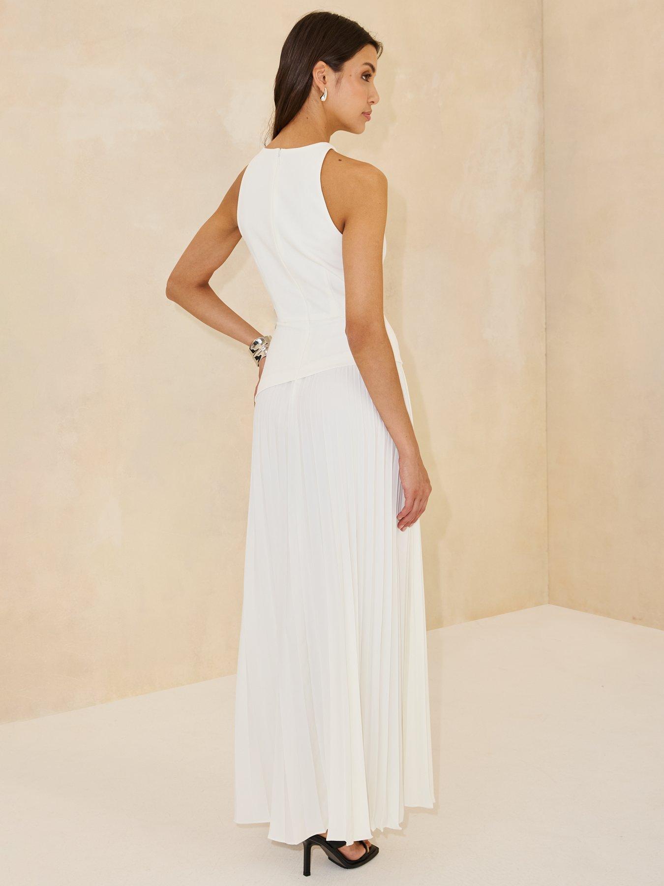  image of michelle-keegan-halterneck-pleated-dress-white