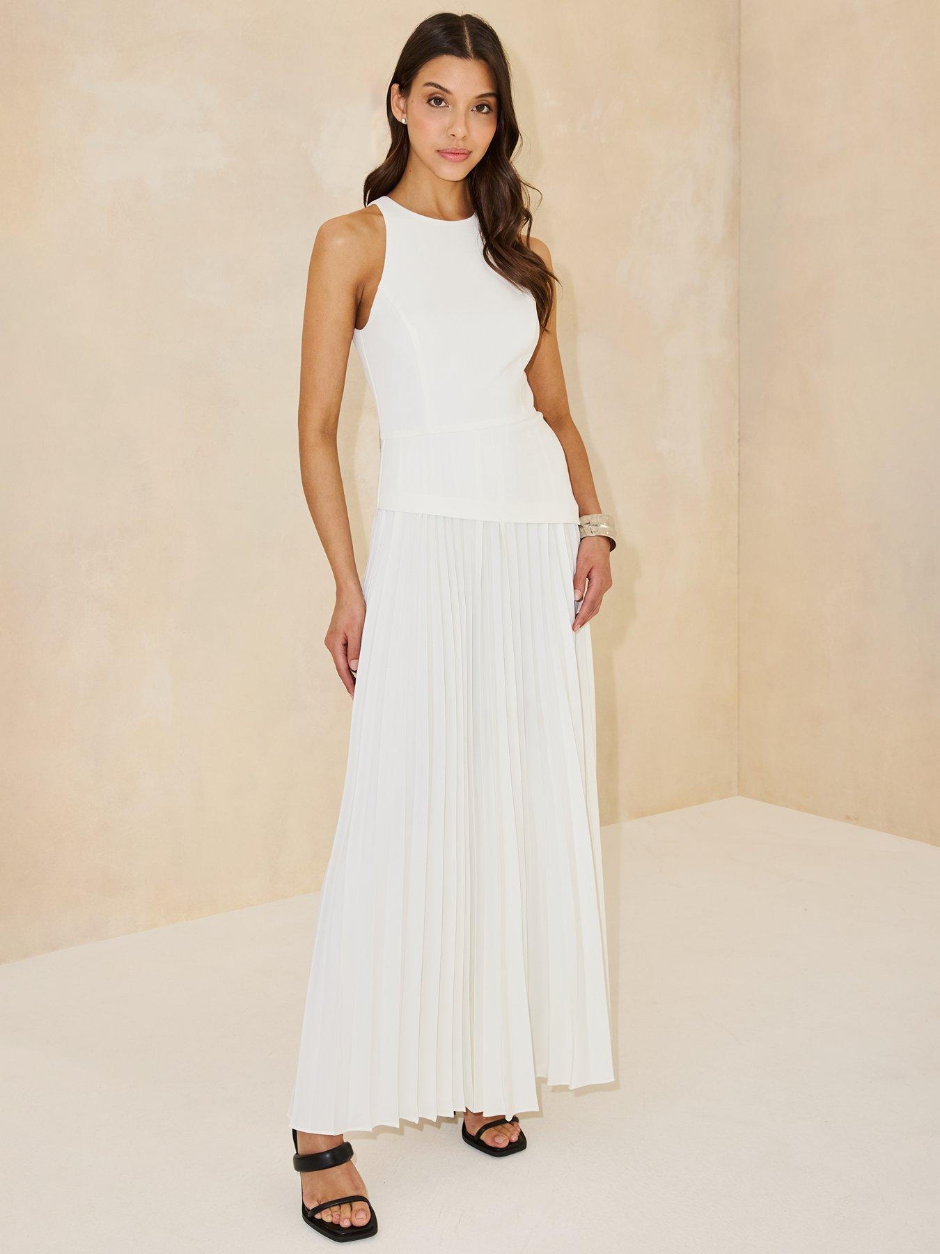  image of michelle-keegan-halterneck-pleated-dress-white