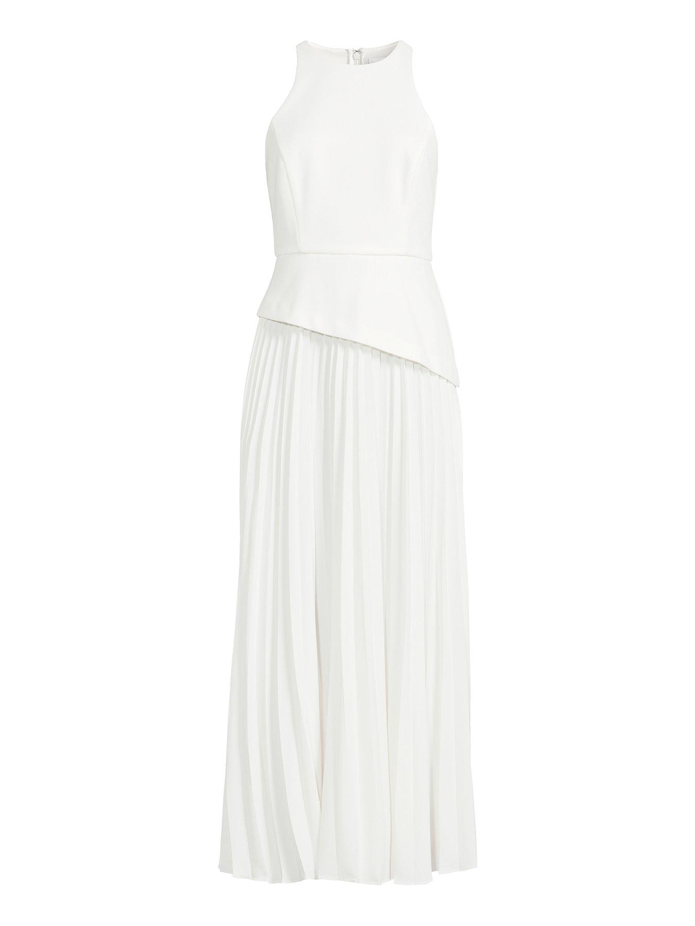  image of michelle-keegan-halterneck-pleated-dress-white