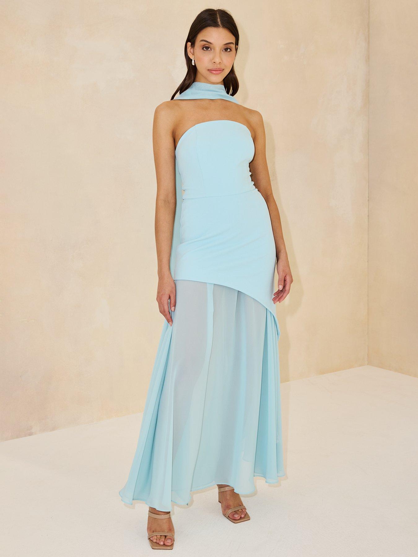 Michelle Keegan Bandeau Dress with Neck Scarf - Blue | Littlewoods