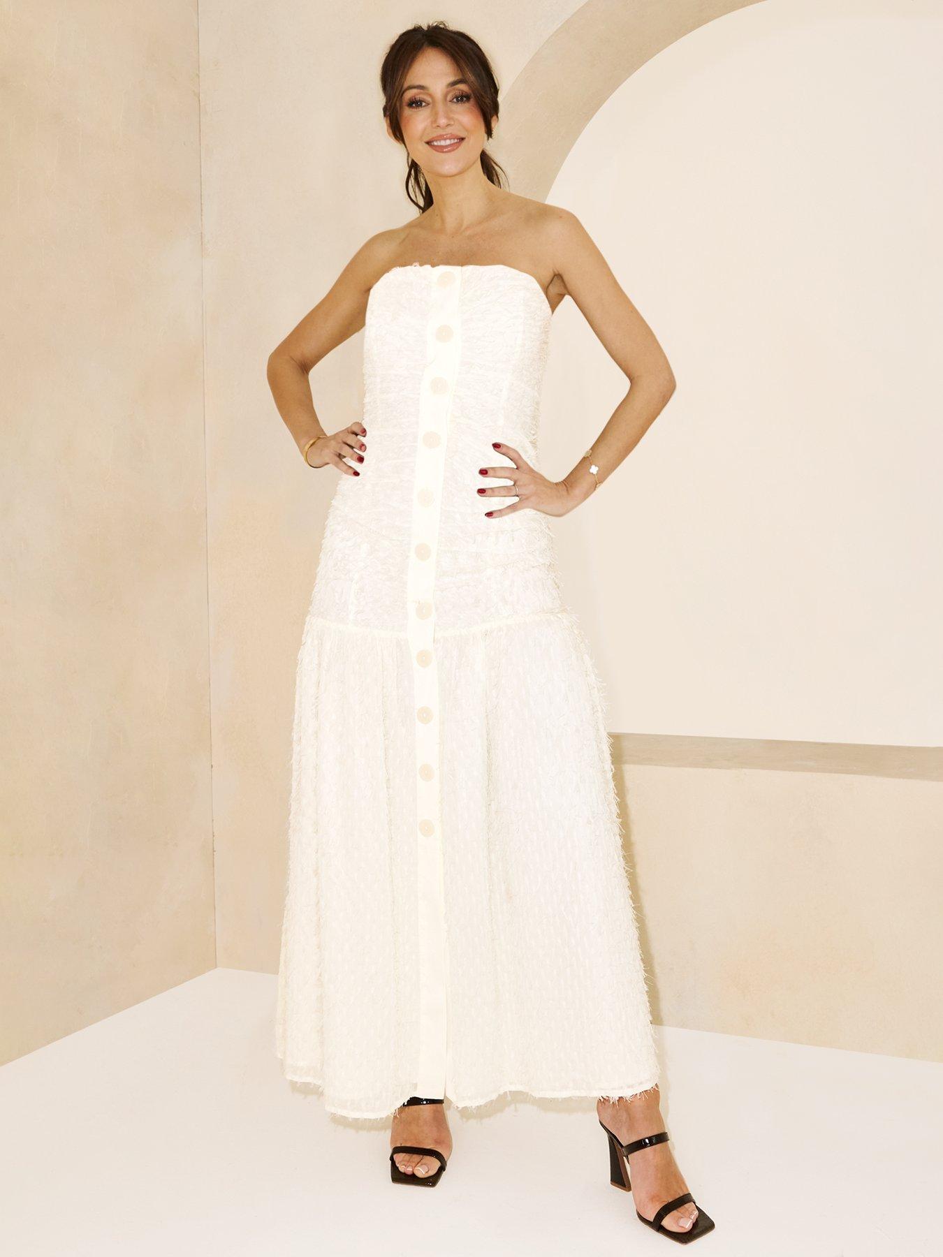  image of michelle-keegan-texturednbspbandeau-dress-creamwhite
