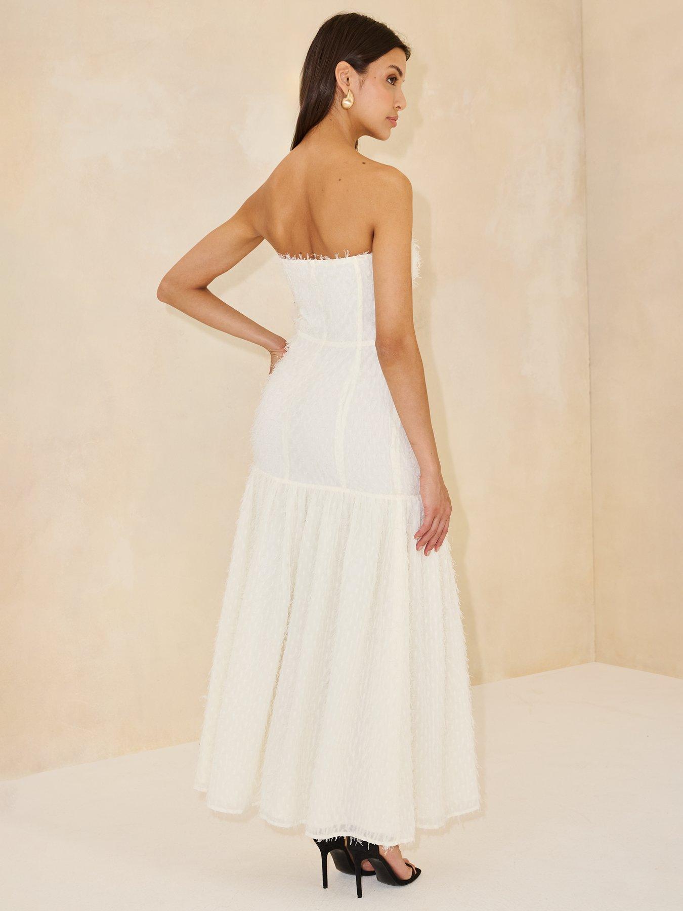  image of michelle-keegan-texturednbspbandeau-dress-creamwhite
