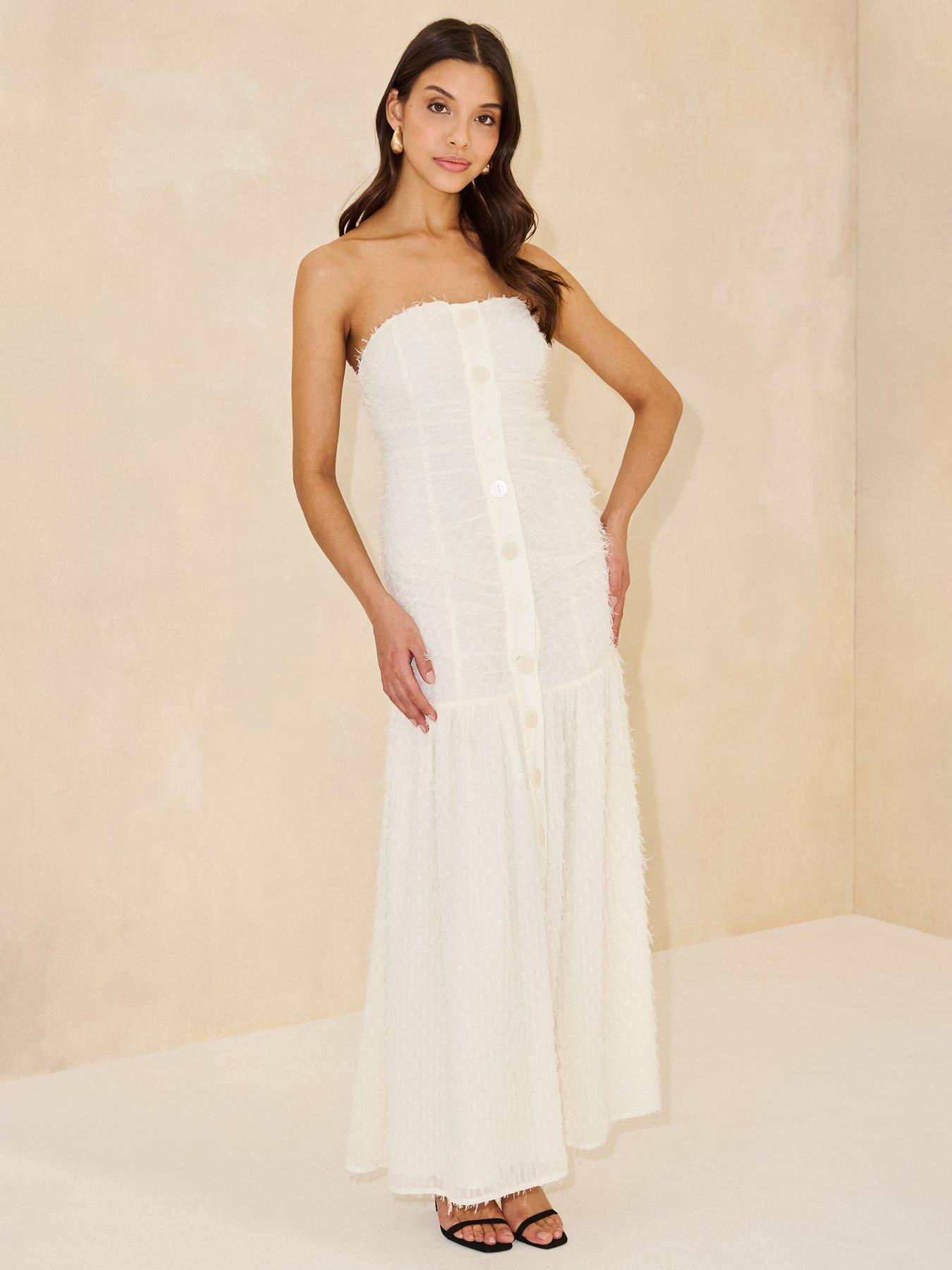  image of michelle-keegan-texturednbspbandeau-dress-creamwhite