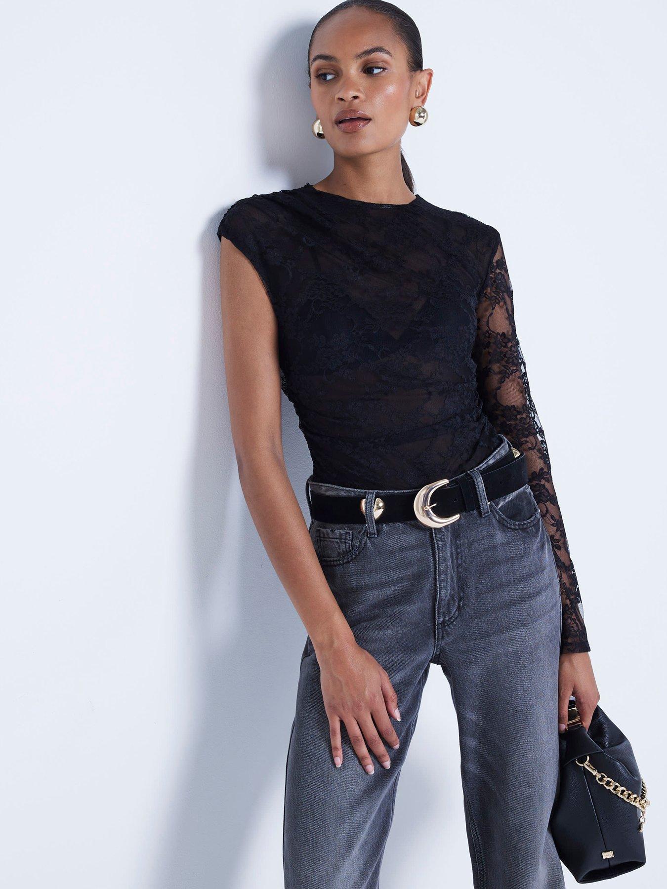  image of river-island-lace-draped-asymmetric-bodysuit-black