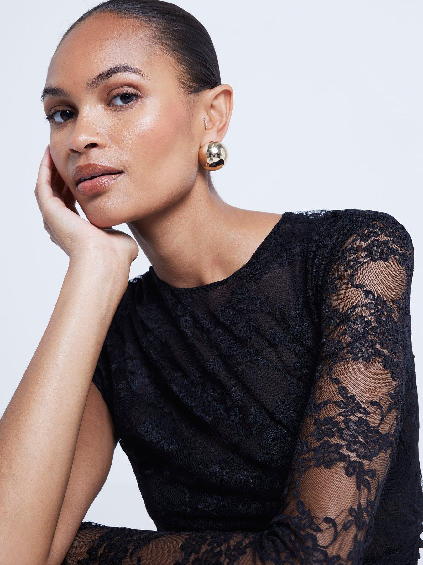  image of river-island-lace-draped-asymmetric-bodysuit-black