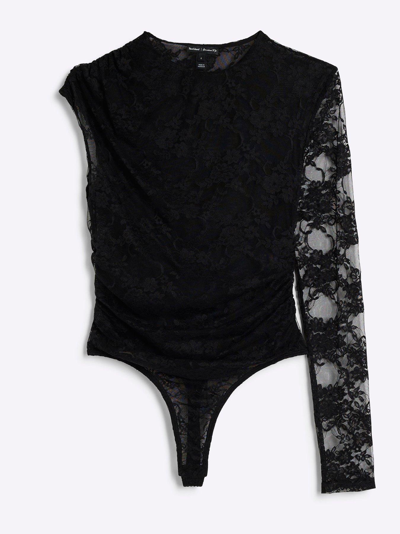  image of river-island-lace-draped-asymmetric-bodysuit-black