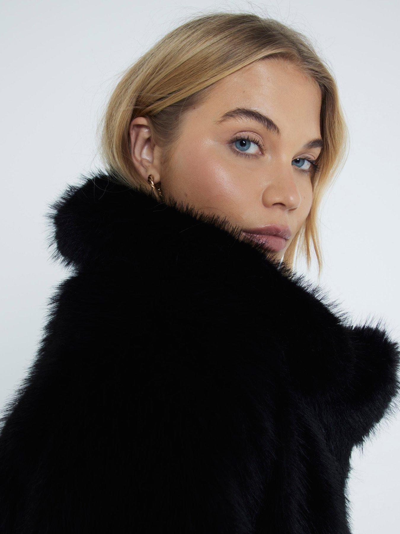 River island black fur jacket online