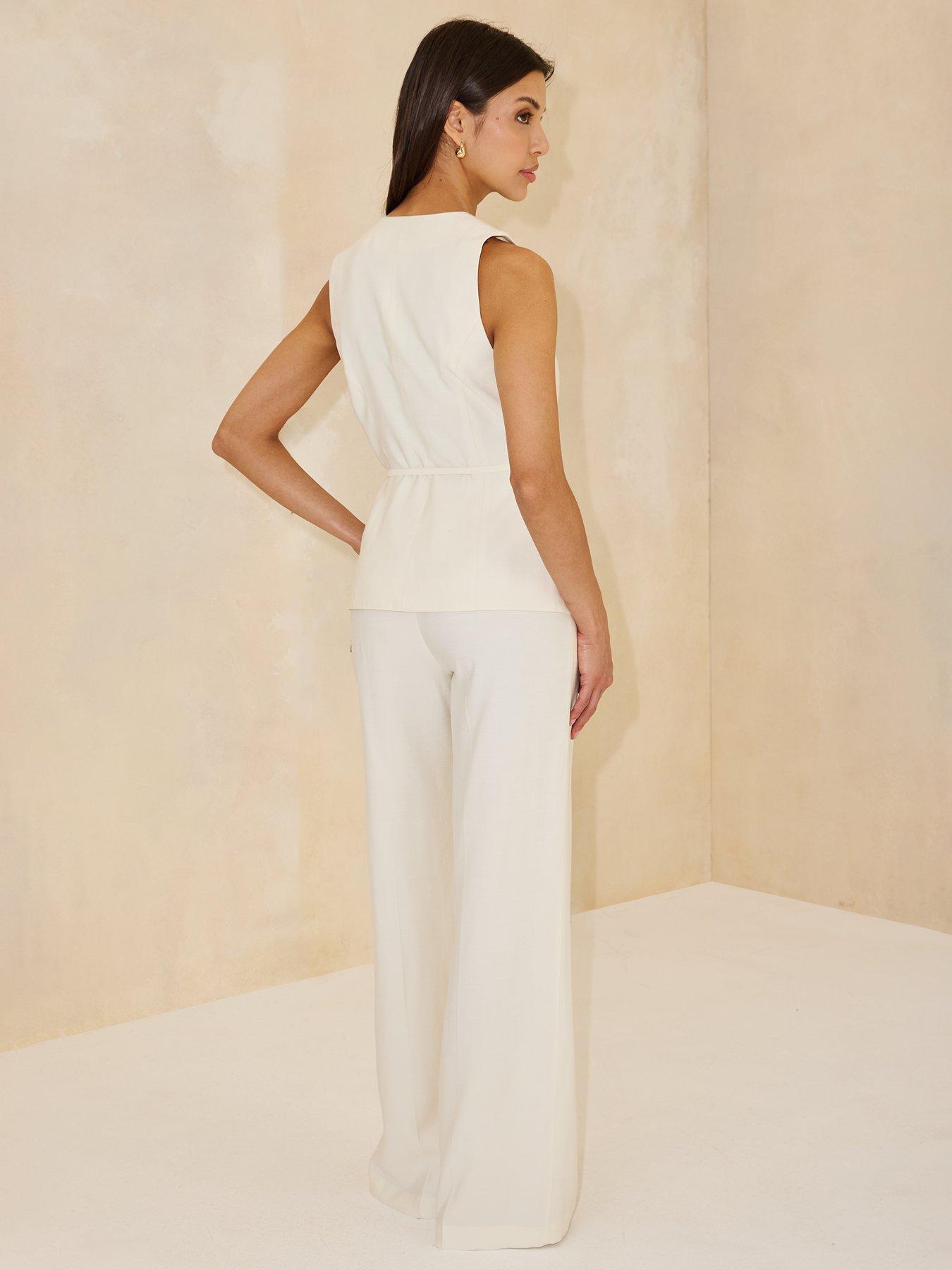  image of michelle-keegan-co-ordnbspbutton-detailed-waistcoat-cream