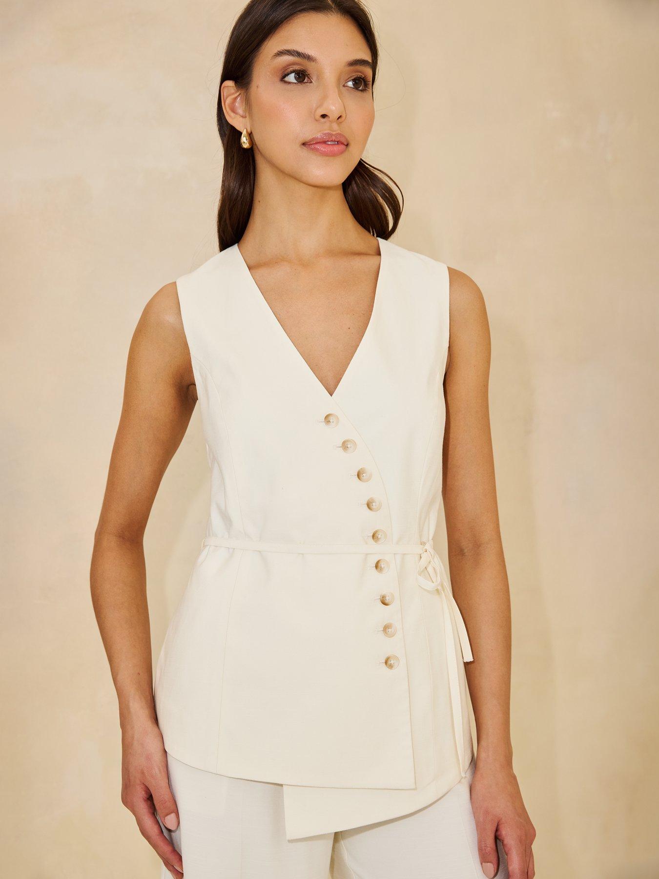  image of michelle-keegan-co-ordnbspbutton-detailed-waistcoat-cream