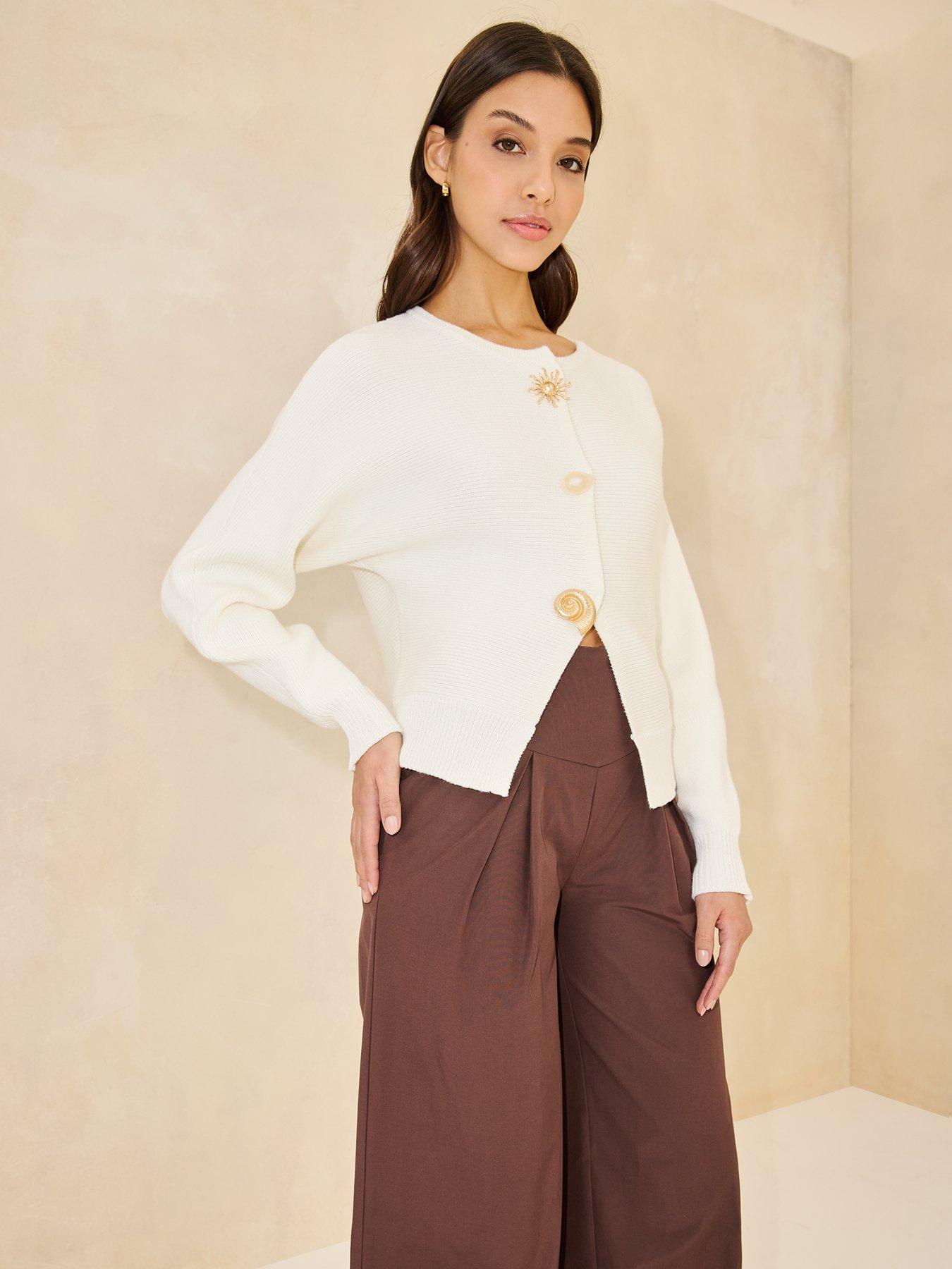  image of michelle-keegan-waistband-wide-leg-trousers-brown