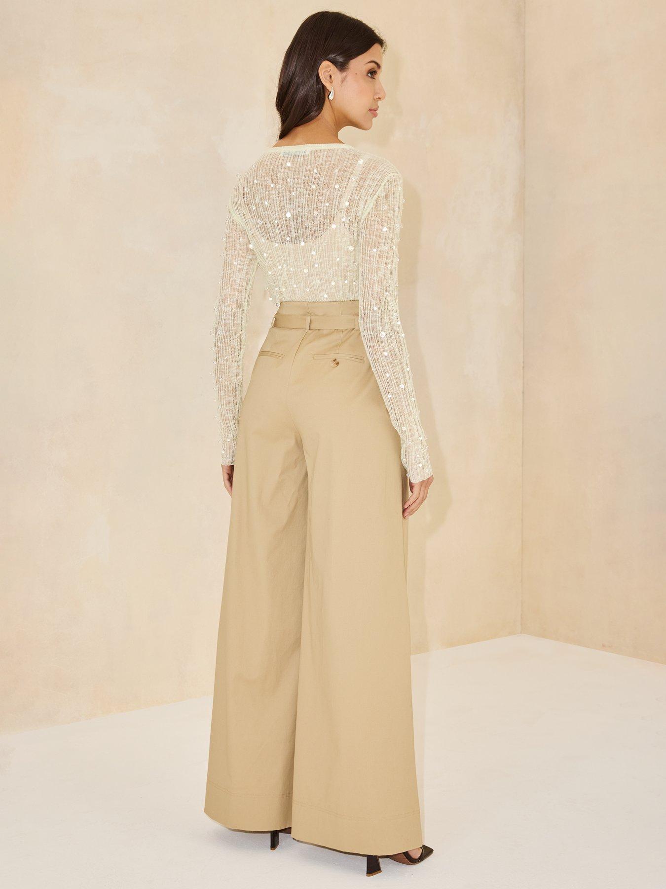  image of michelle-keegan-belted-extra-wide-leg-trousers-beigenbsp