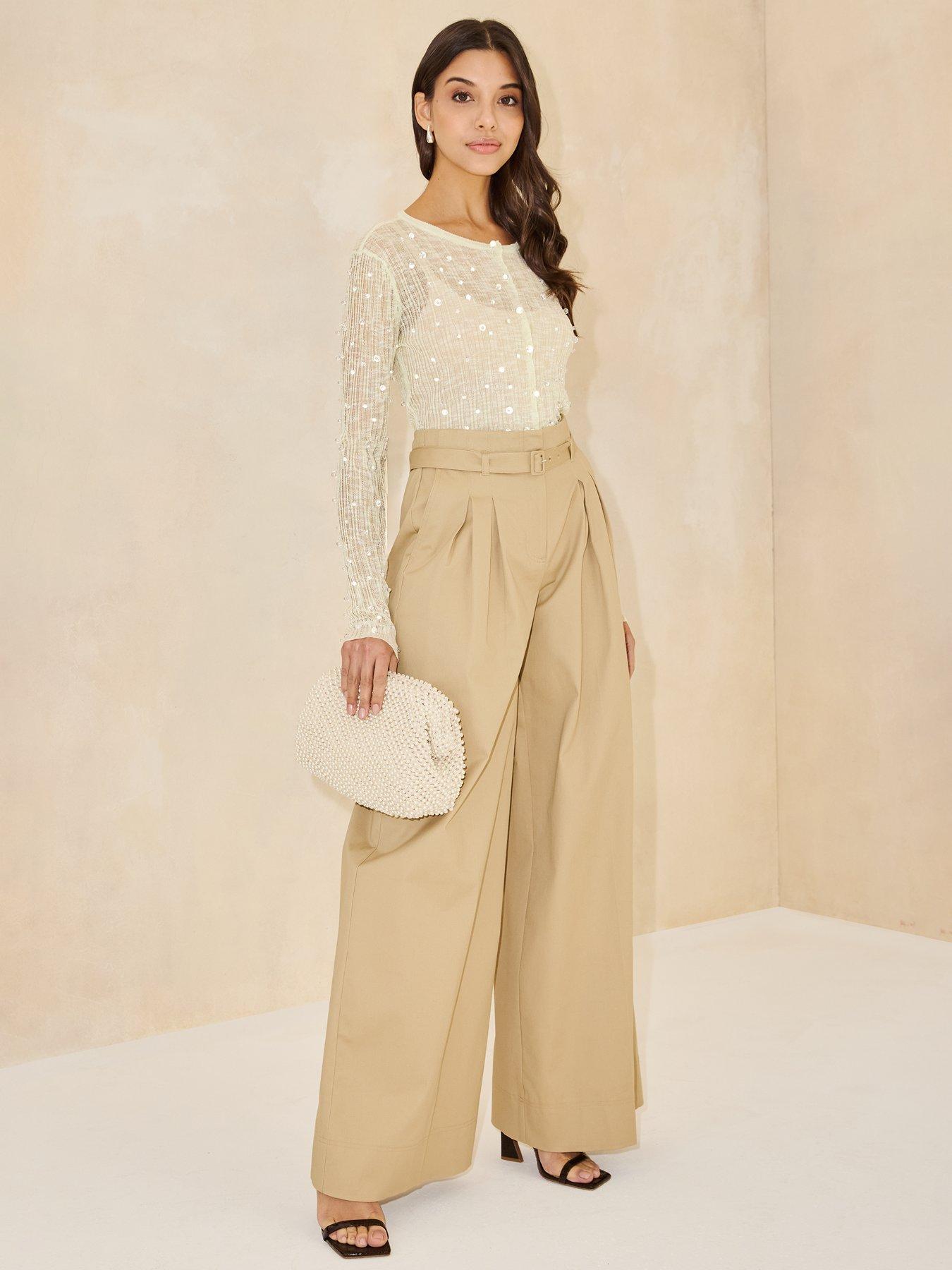  image of michelle-keegan-belted-extra-wide-leg-trousers-beigenbsp