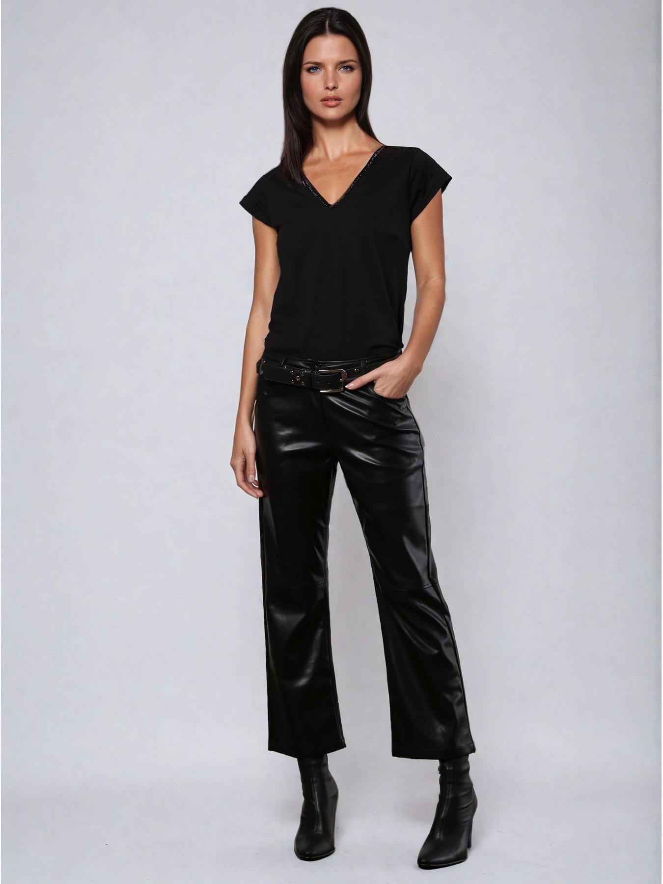  image of religion-v-neck-ss-top-with-tonal-beaded-neckline-black