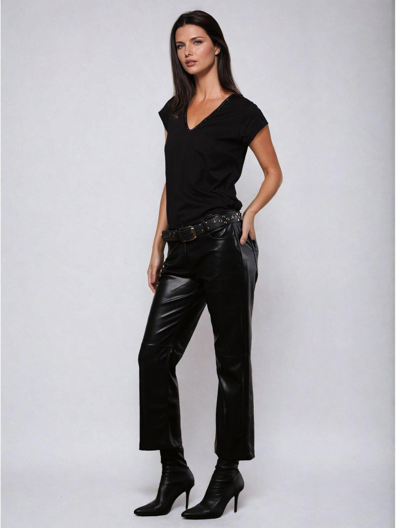  image of religion-v-neck-ss-top-with-tonal-beaded-neckline-black