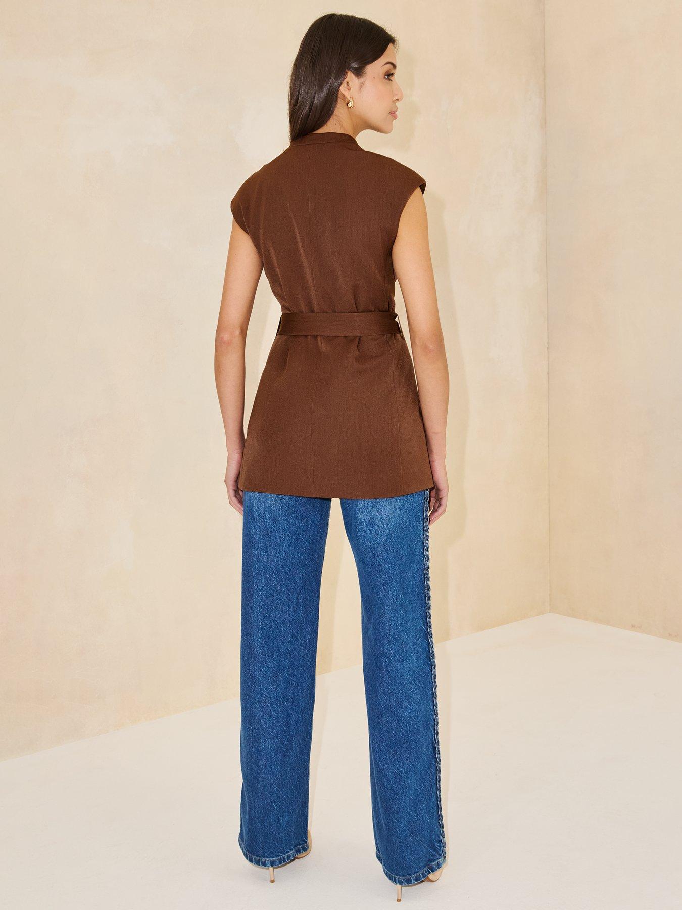  image of michelle-keegan-wrap-over-belt-waistcoat-brownnbsp