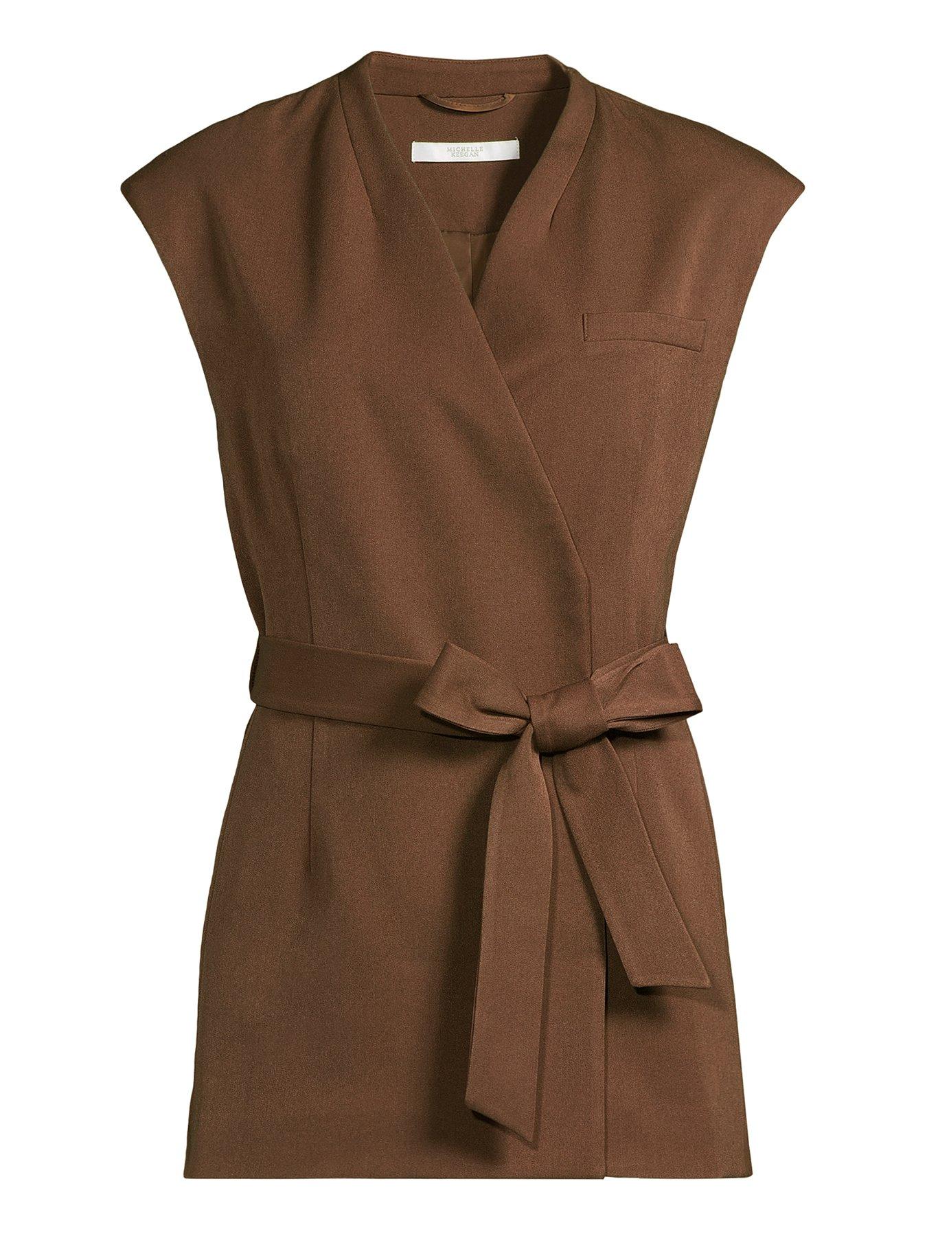  image of michelle-keegan-wrap-over-belt-waistcoat-brownnbsp