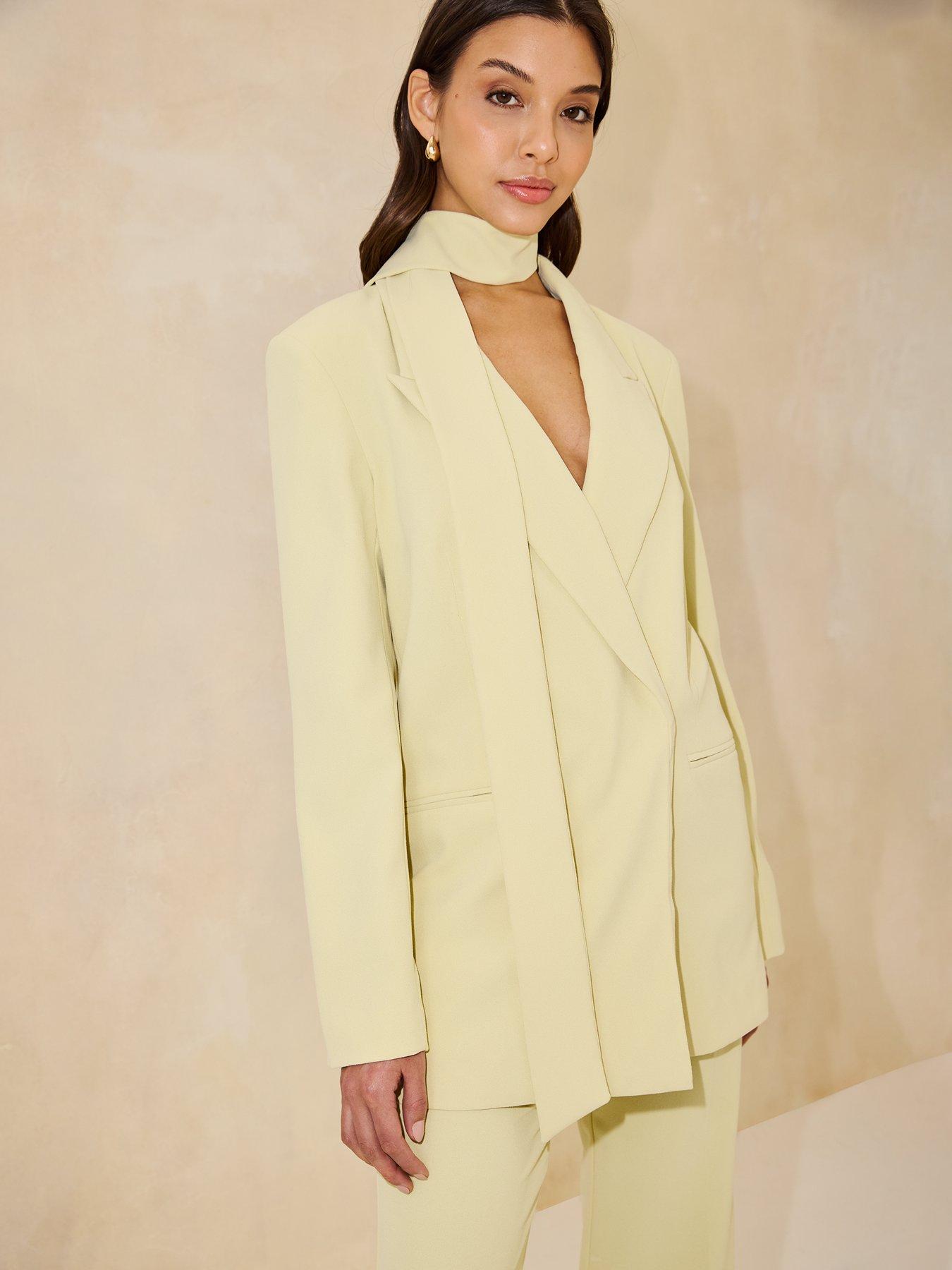  image of michelle-keegan-oversized-blazer-with-neck-scarf-green