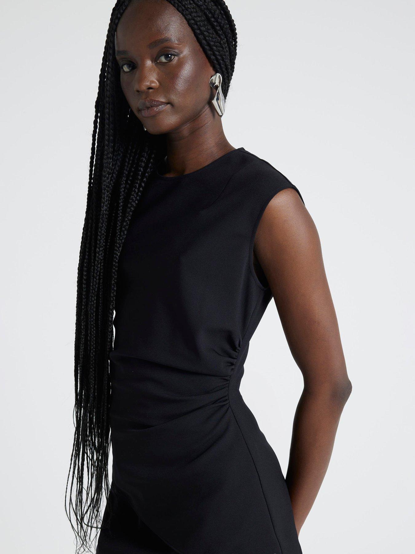 undefined Ruched Asymmetric Tee - Black