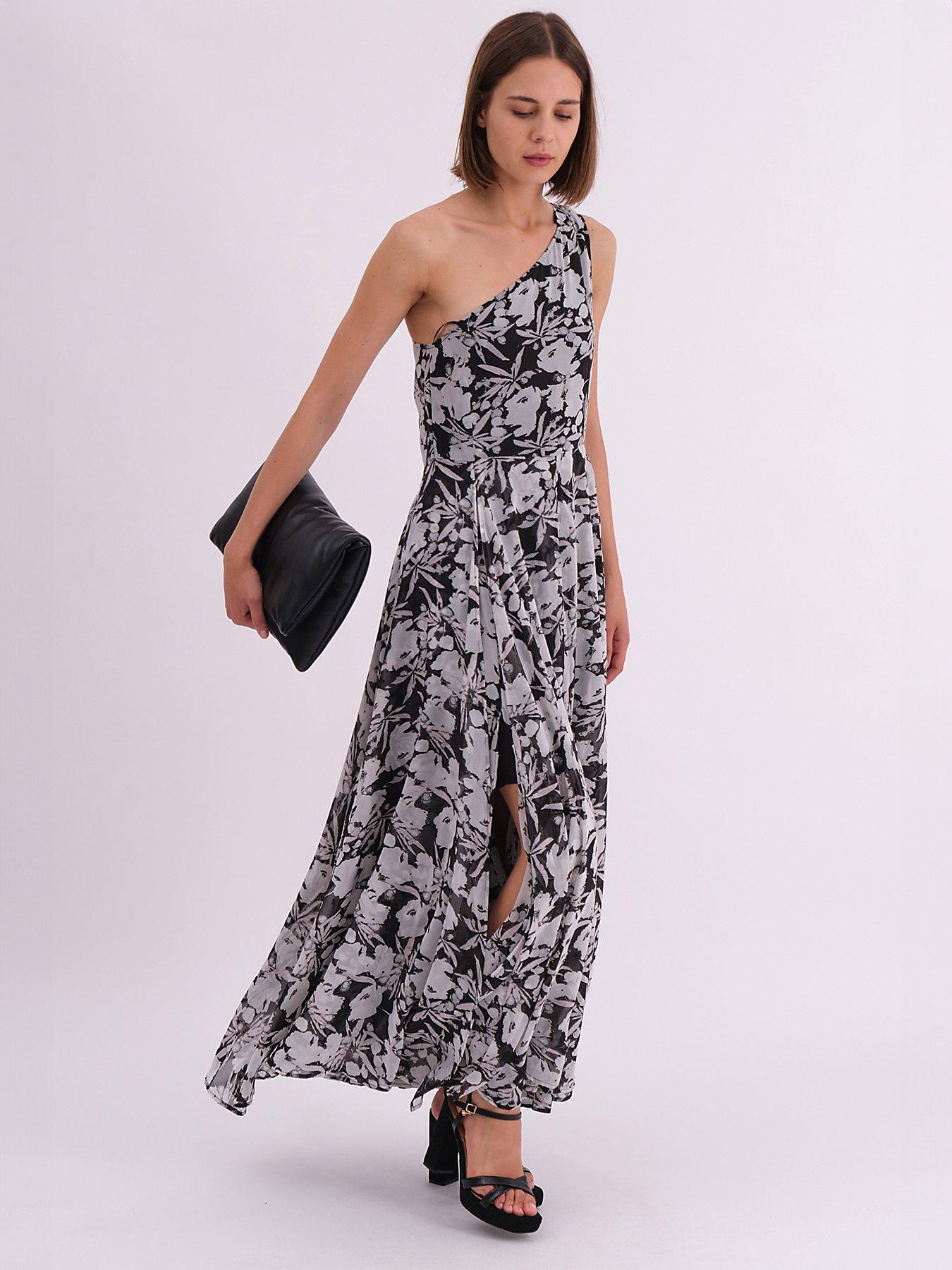 undefined Signature One Shoulder Maxi Dress With Full Multi Layered Skirt