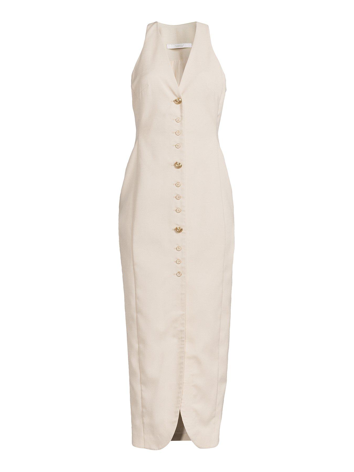  image of michelle-keegan-tailored-multi-button-dress-beige