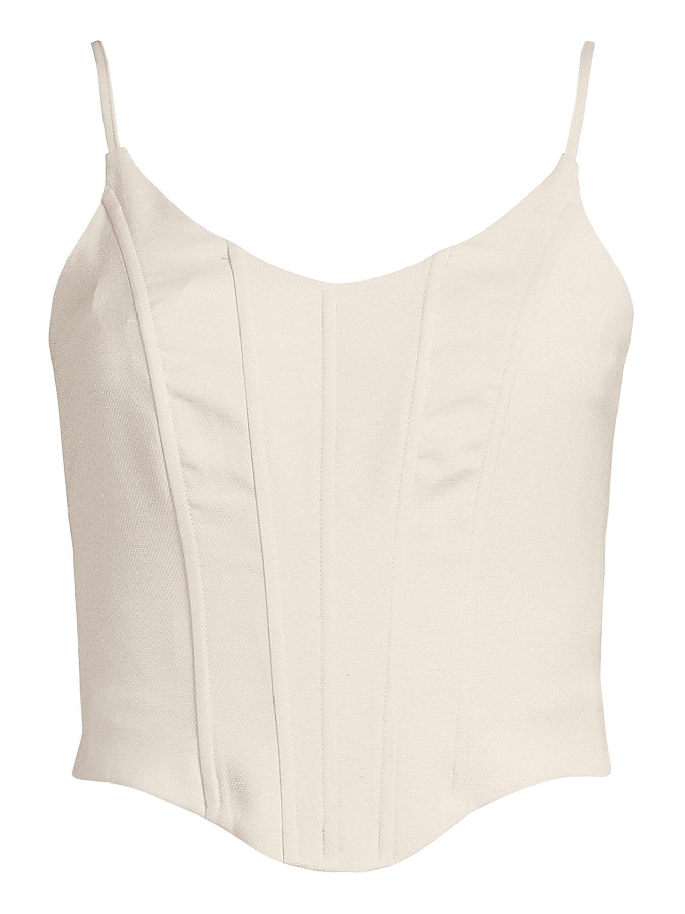  image of michelle-keegan-co-ordnbsptailored-corset-strappy-top-beige