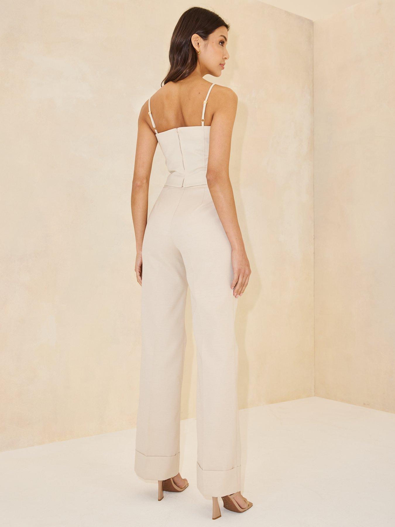  image of michelle-keegan-co-ord-tailored-straight-leg-trousers-beige