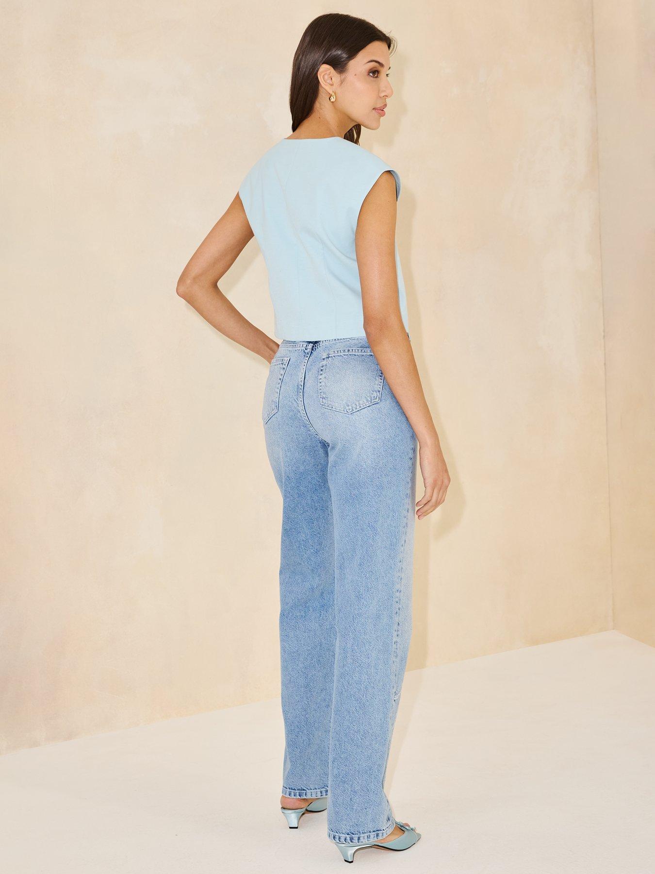  image of michelle-keegan-tailored-buttoned-crop-top-blue
