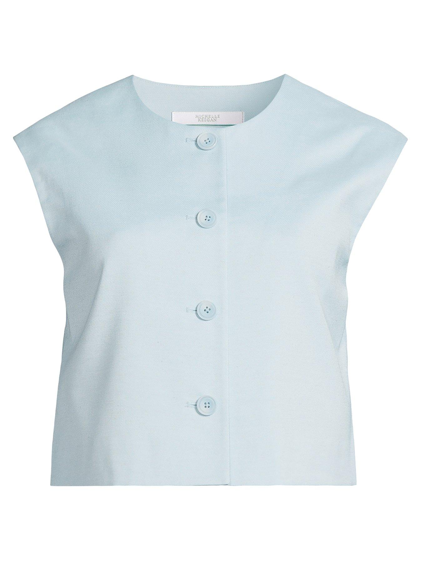  image of michelle-keegan-tailored-buttoned-crop-top-blue