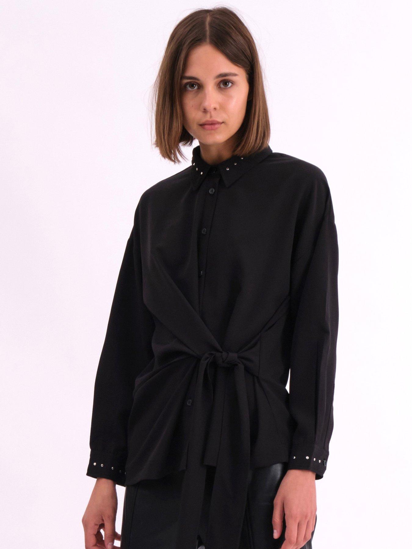 undefined Tie Front Prodigy Shirt In Crisp Crepe With Stud Details