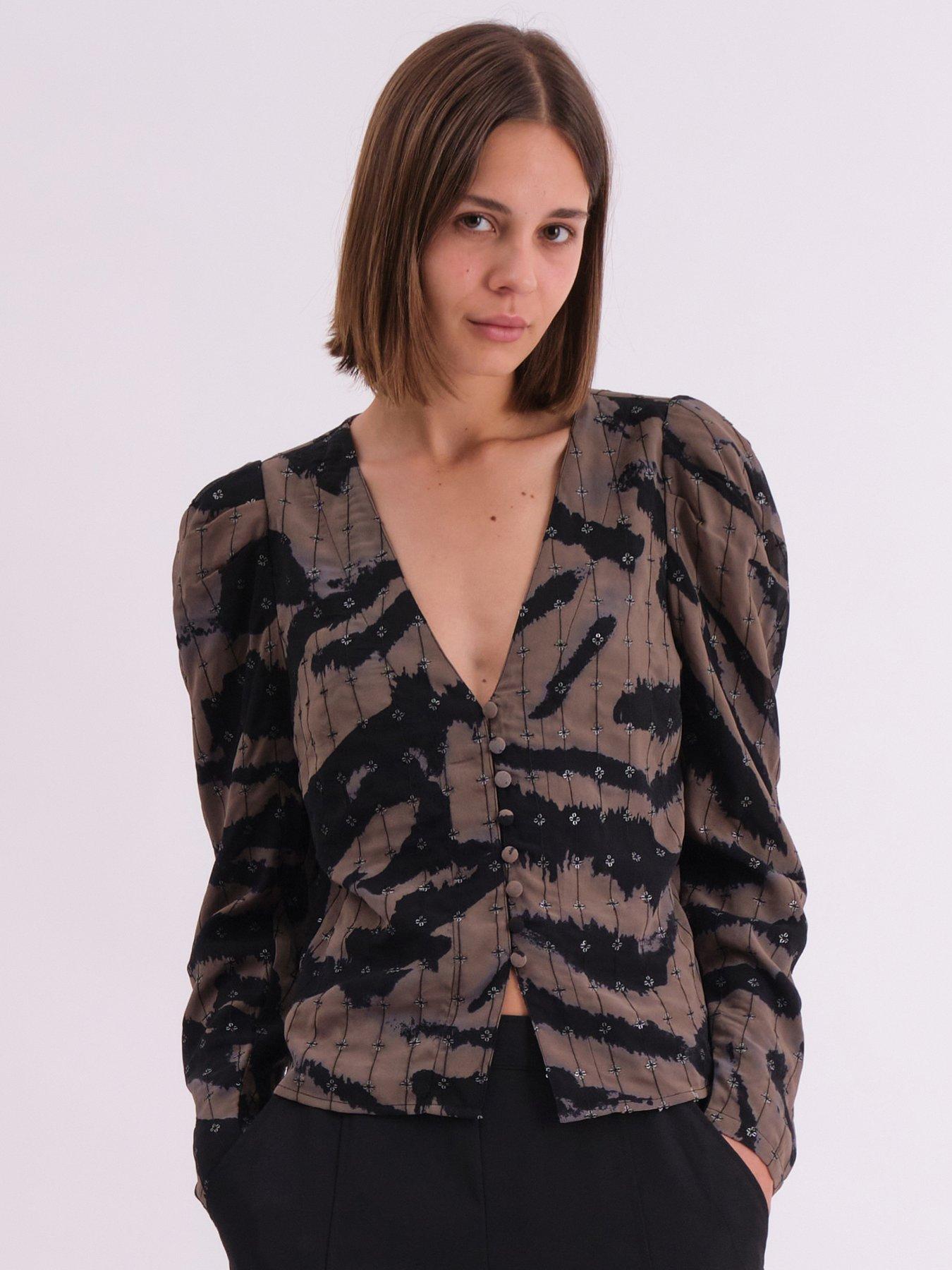  image of religion-shine-shirt-blouse-in-animal-print-with-allover-sequin-pattern