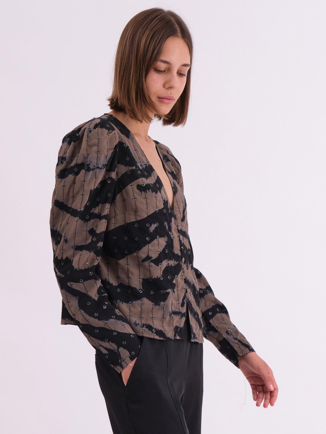  image of religion-shine-shirt-blouse-in-animal-print-with-allover-sequin-pattern