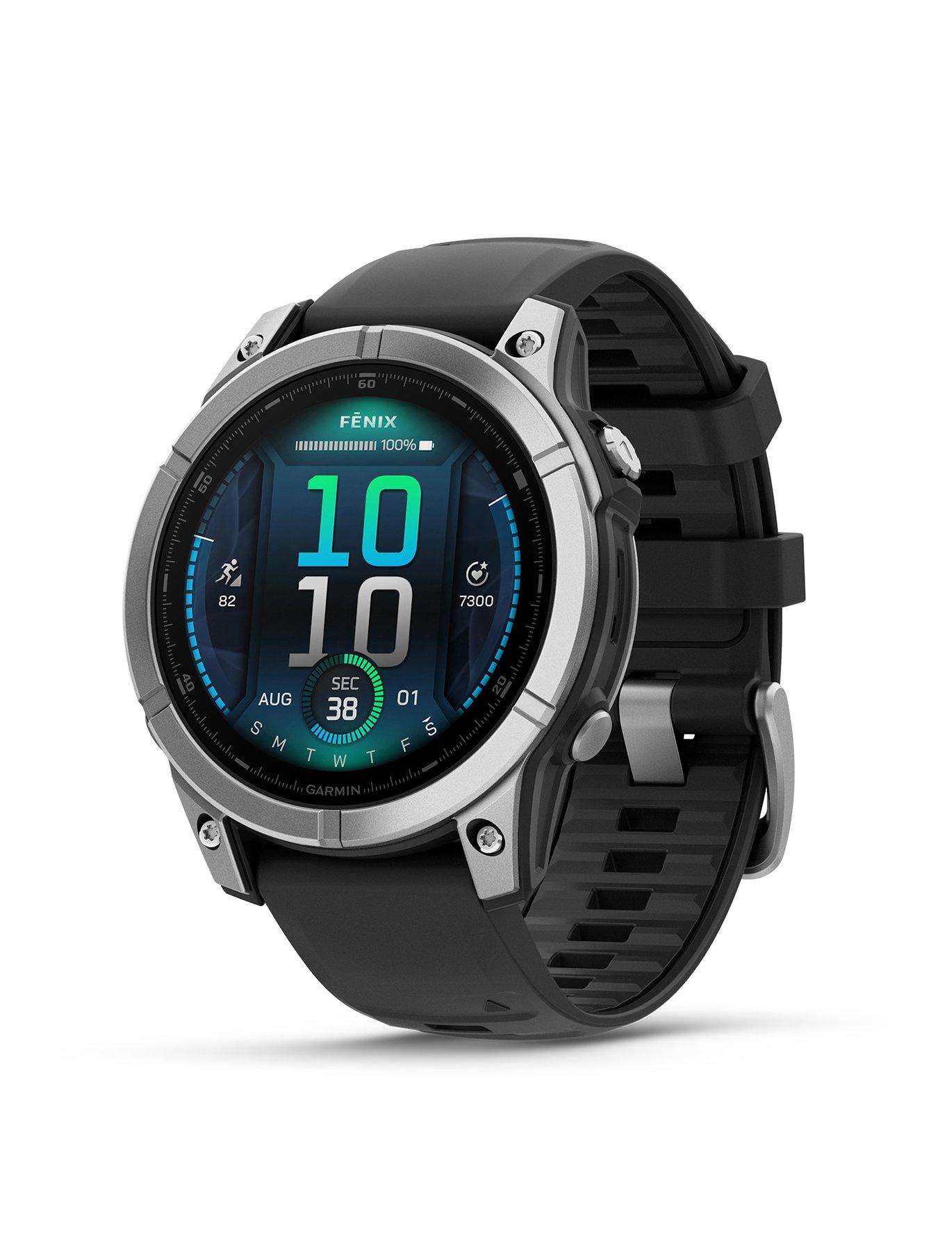  image of garmin-fenix-e-stainless-steel-with-black-silicone-band