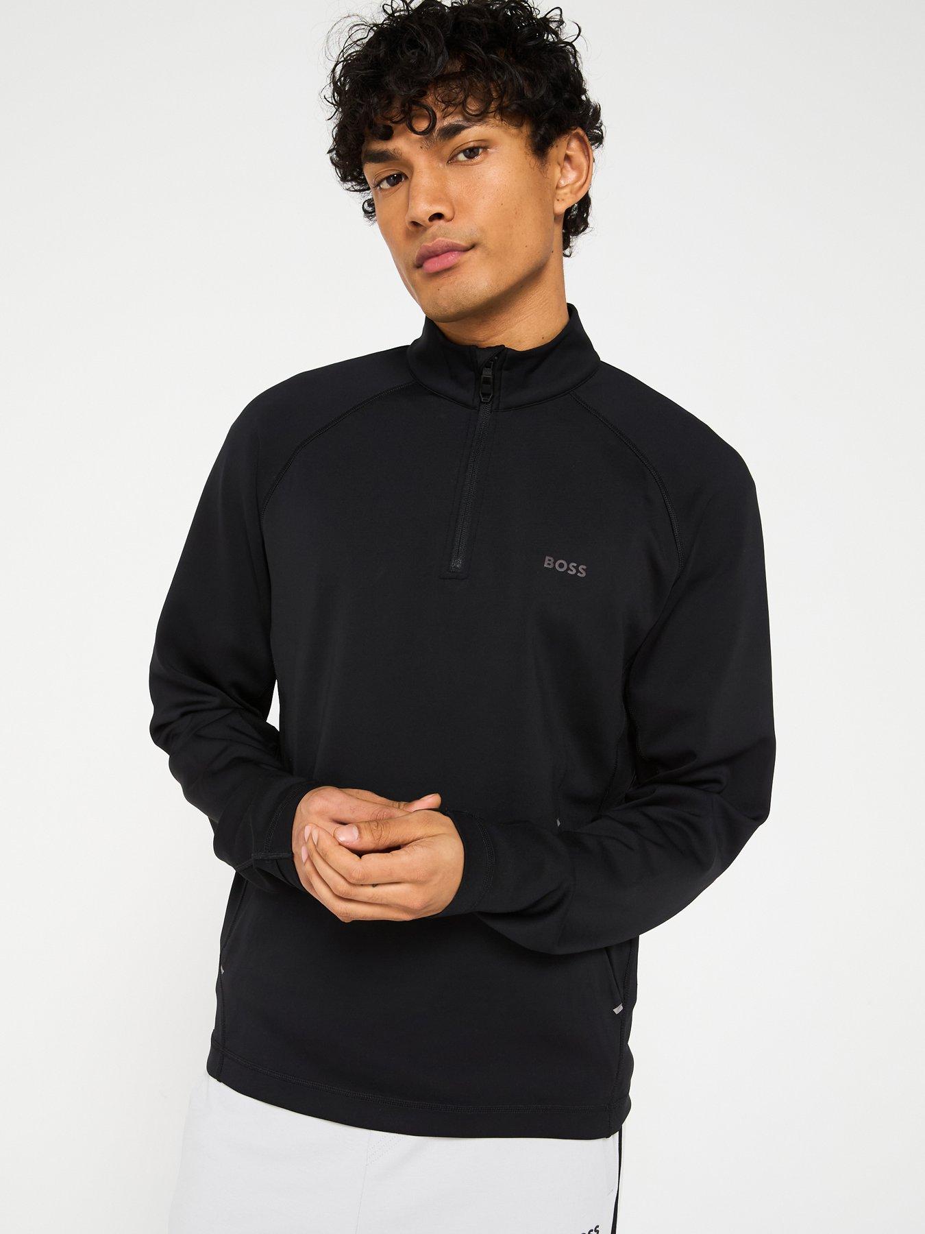 front image of boss-sweat-active-14-zip-sweat-top-black