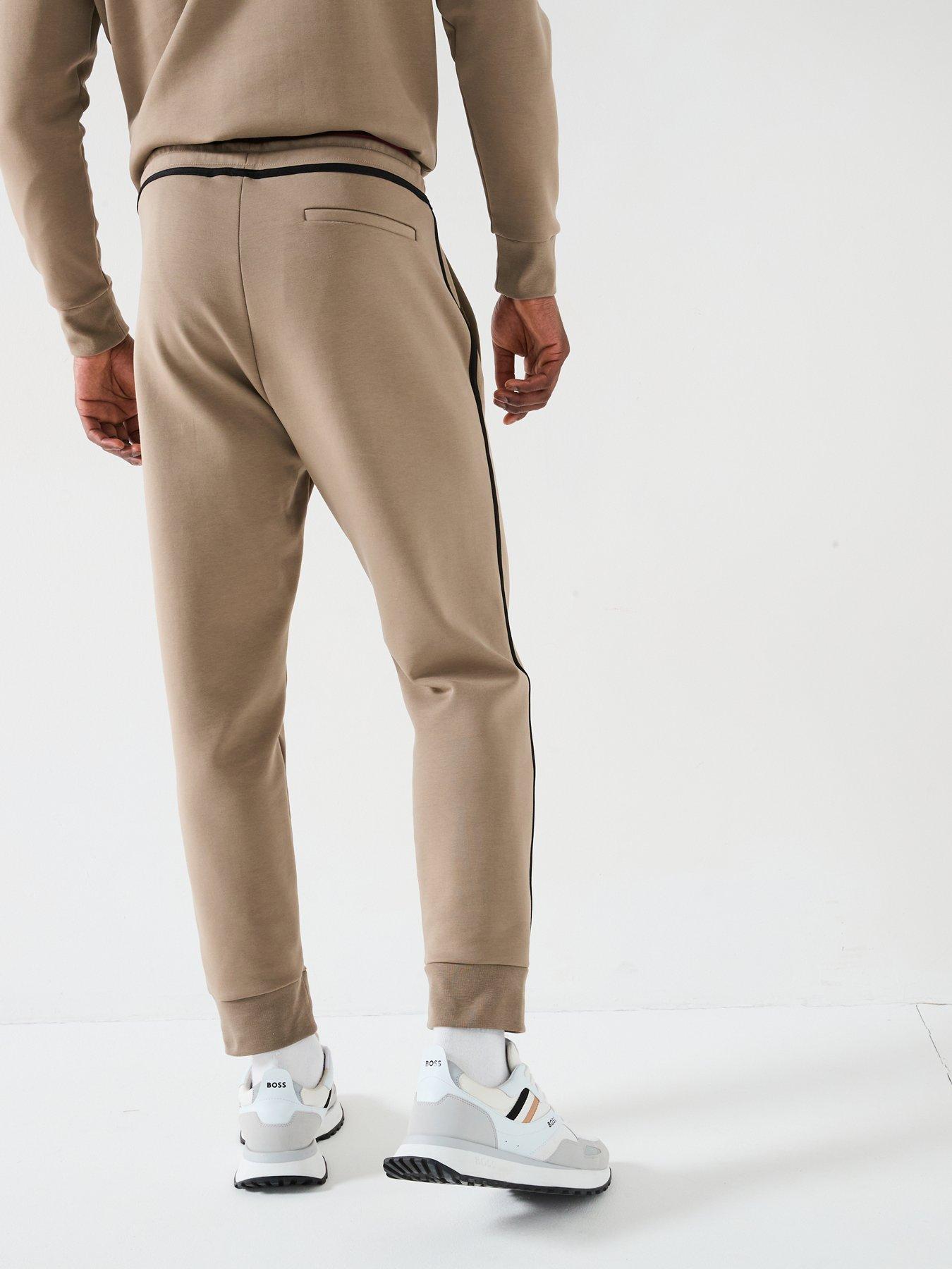  image of boss-headlo-tape-trim-regular-fit-cuff-joggers-light-khaki