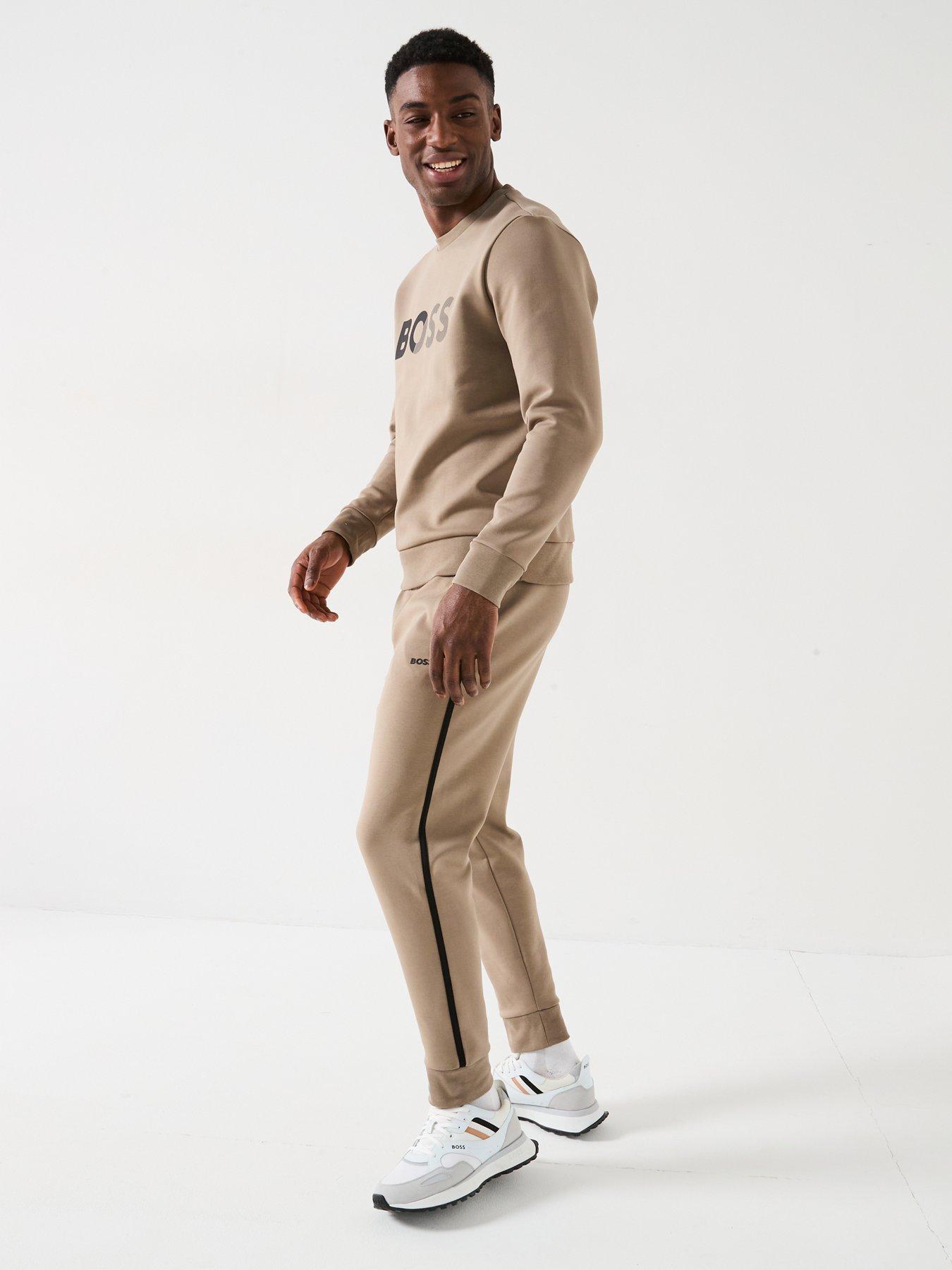  image of boss-headlo-tape-trim-regular-fit-cuff-joggers-light-khaki