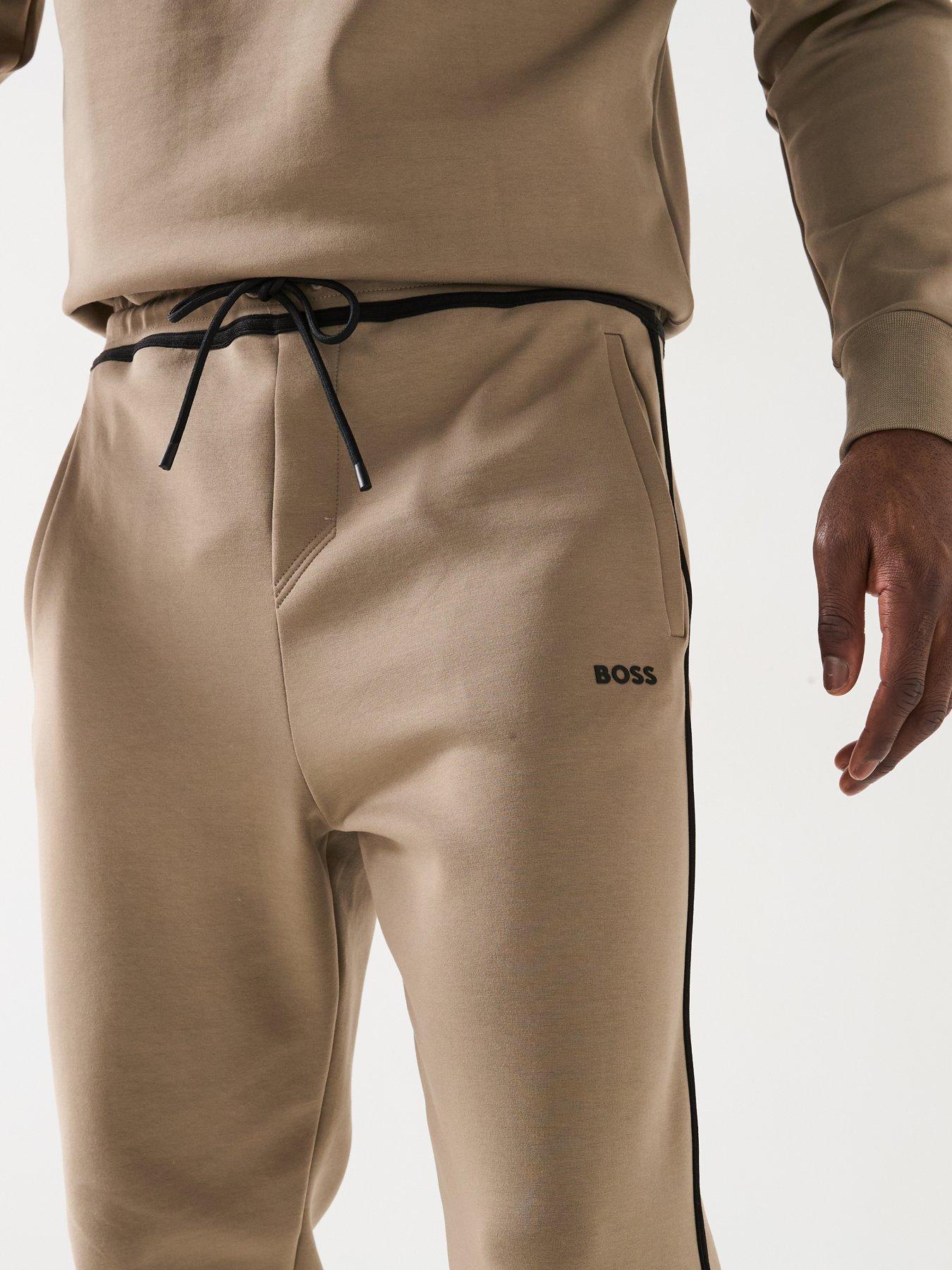  image of boss-headlo-tape-trim-regular-fit-cuff-joggers-light-khaki
