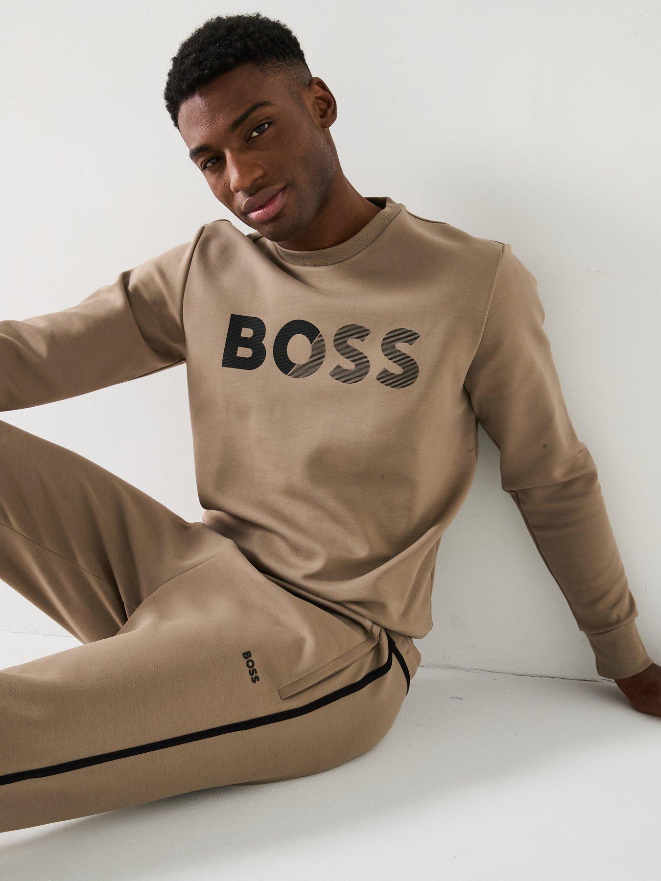  image of boss-headlo-tape-trim-regular-fit-cuff-joggers-light-khaki