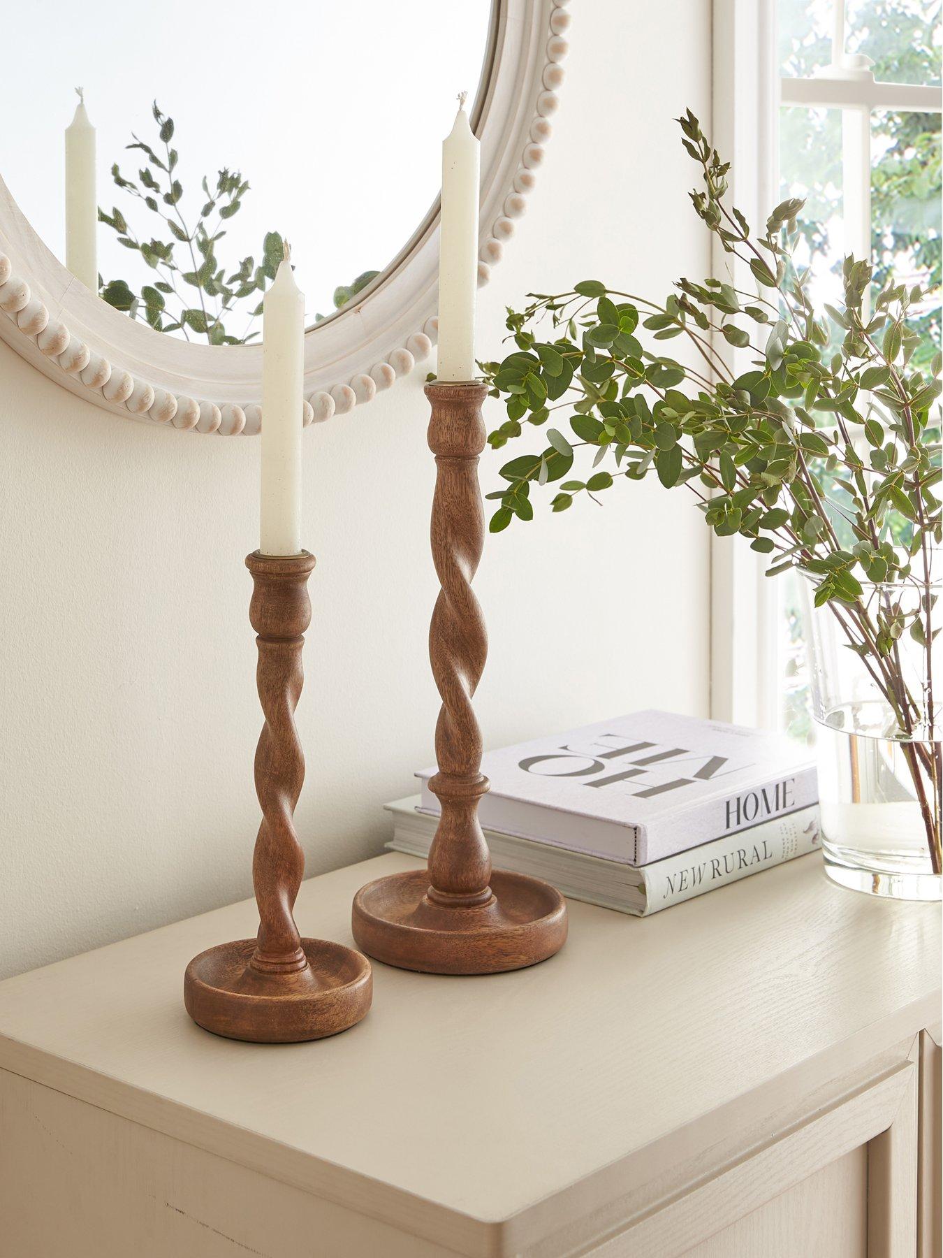 undefined Set of 2 Twist Wooden Candle Sticks