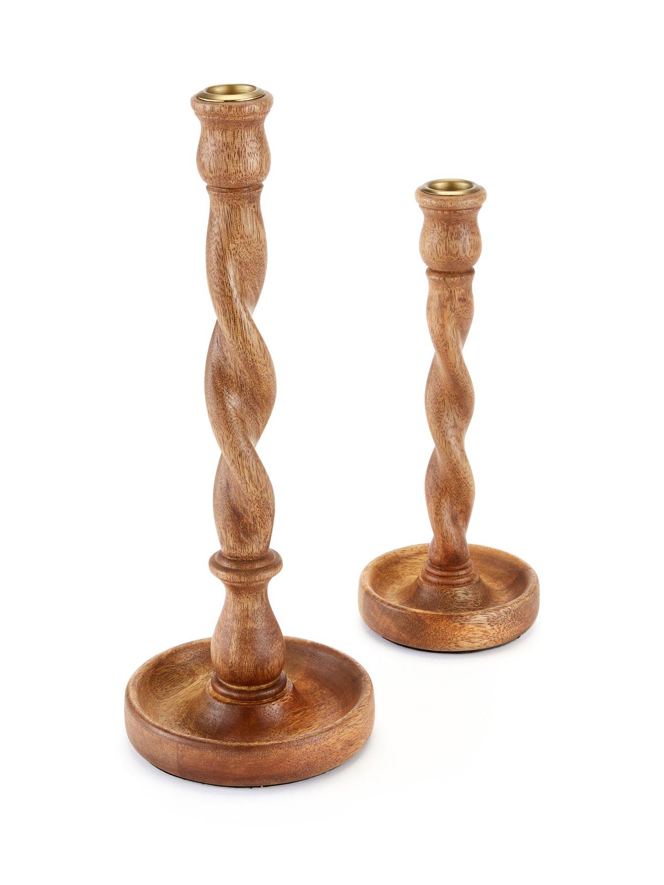 Image 3 of 6 of The Very Collection Set of 2 Twist Wooden Candlestick Holders