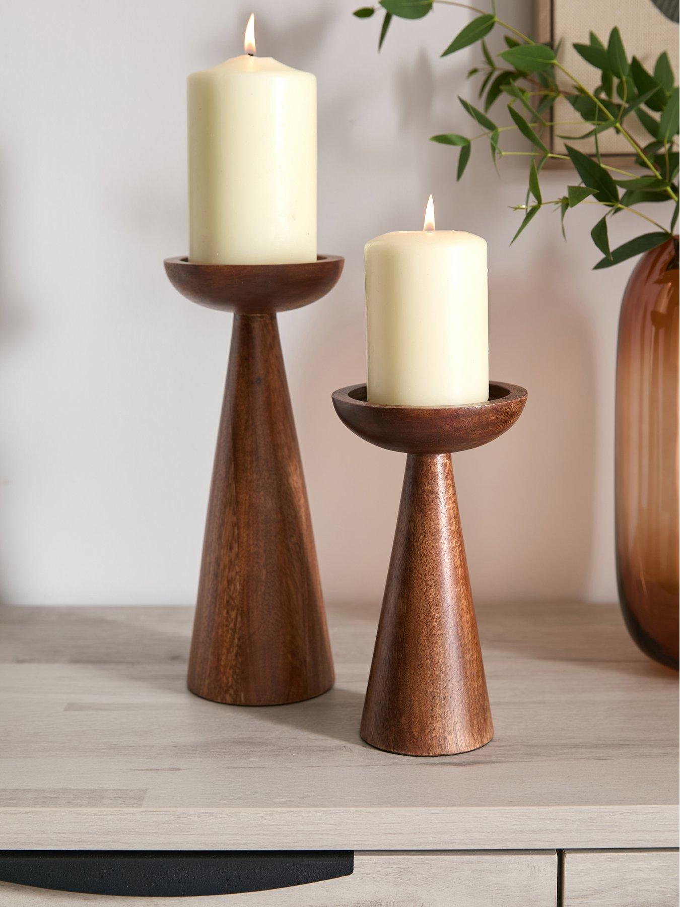 undefined Set Of 2 Wooden Pillar Candle Holders