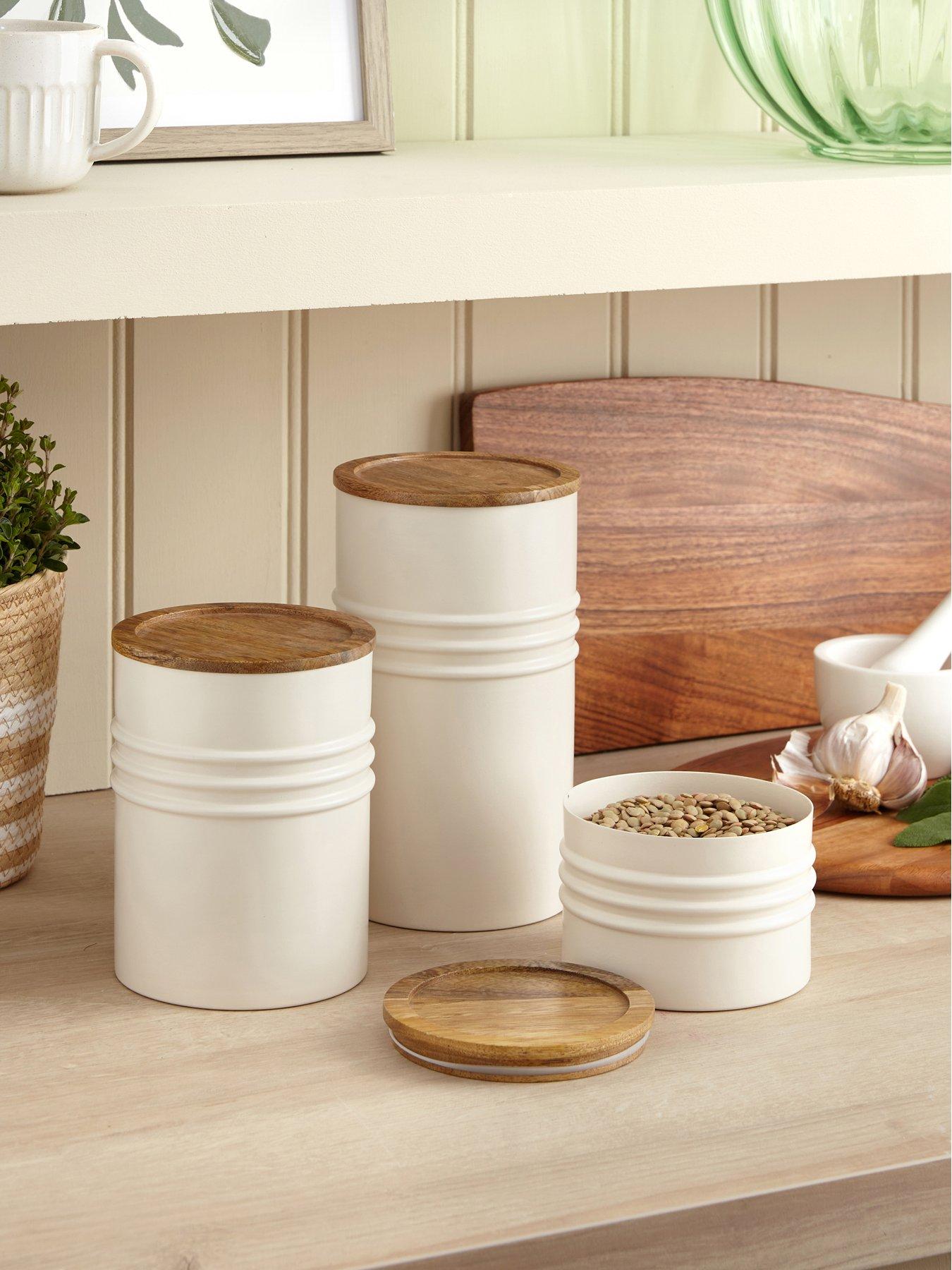 The Very Collection Set Of 3 White Half Ribbed Canister