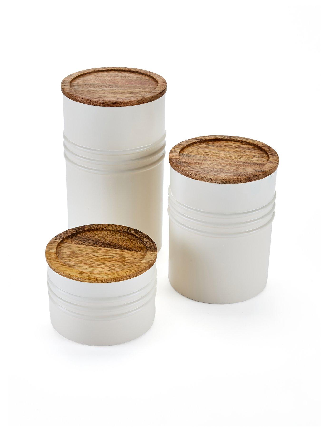 The Very Collection Set Of 3 White Half Ribbed Canister | Littlewoods