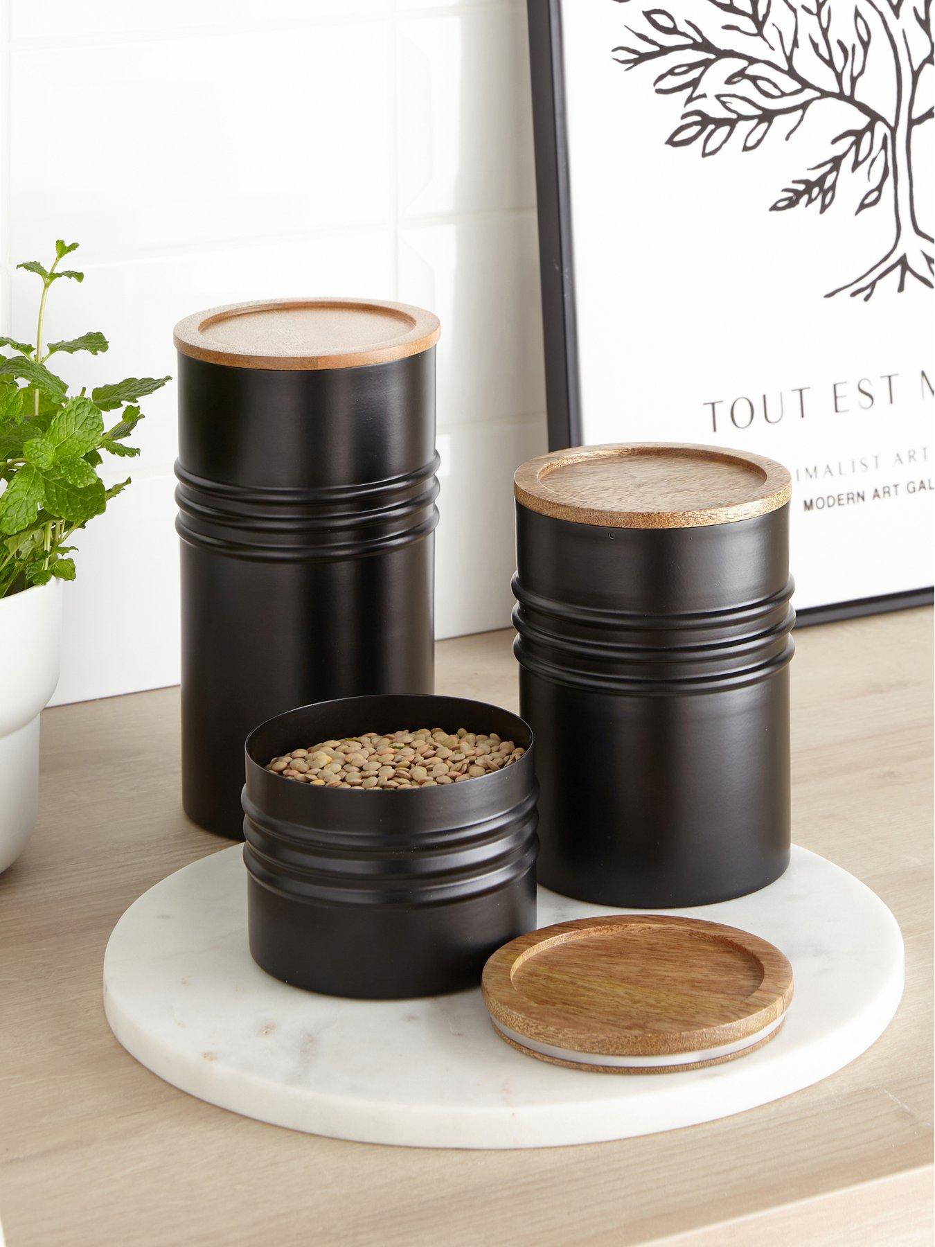 The Very Collection Set Of 3 Black Half Ribbed Canister